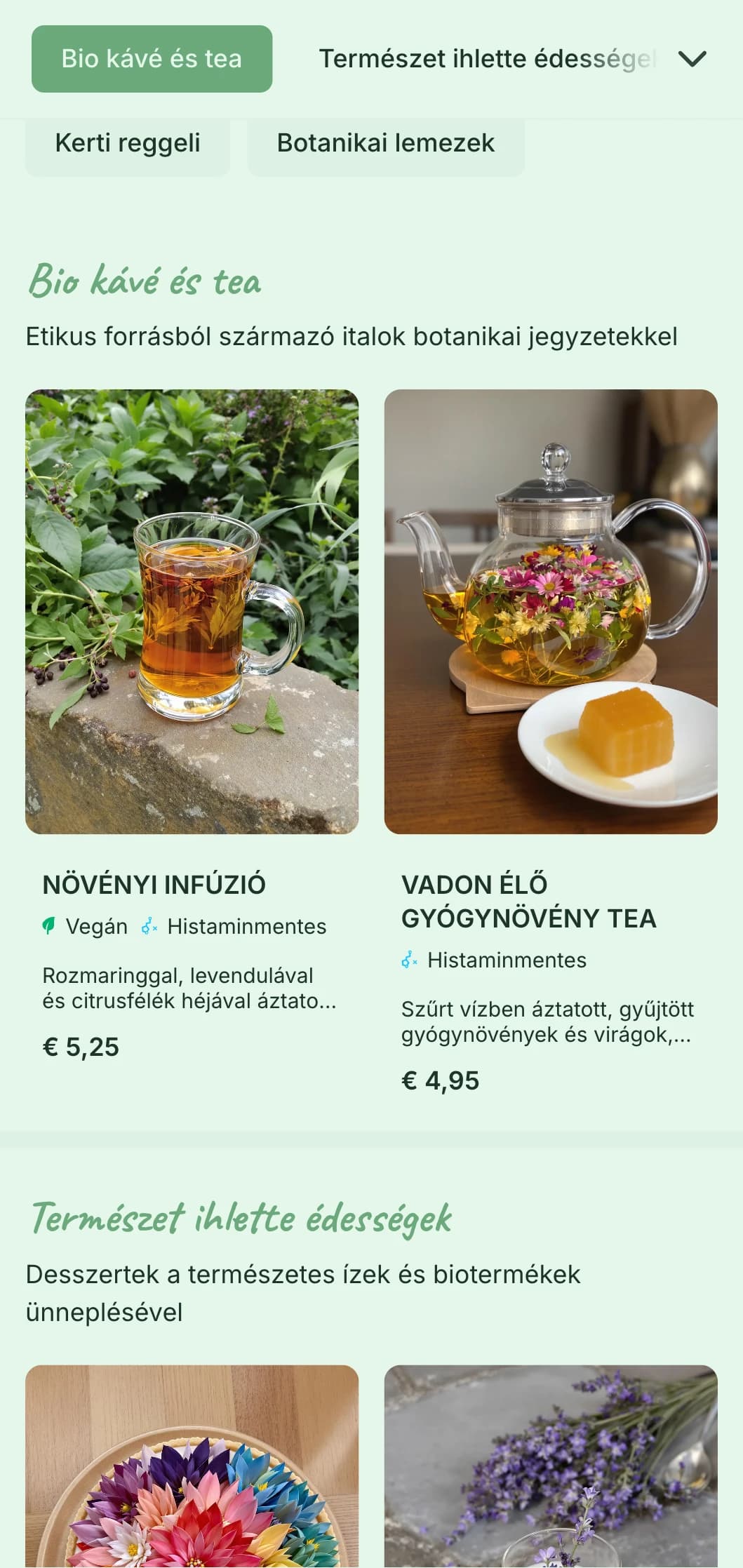 Friss zöld témájú design botanikai elemekkel kerti kávézók és bio brunch-helyek számára.