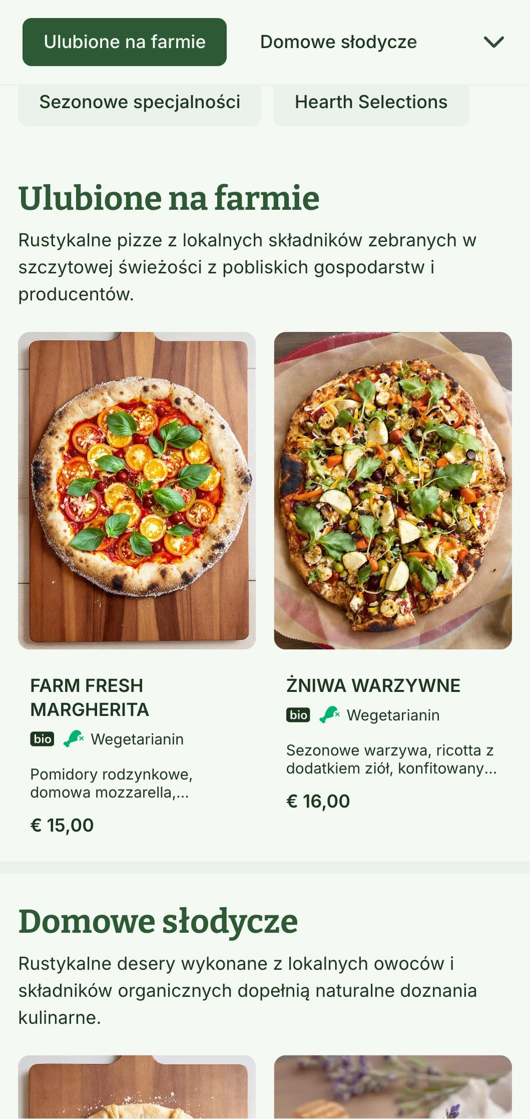 Inspirowane naturą menu pizzy z ziemistymi odcieniami i organicznymi elementami, idealne dla pizzerii typu farm-to-table.