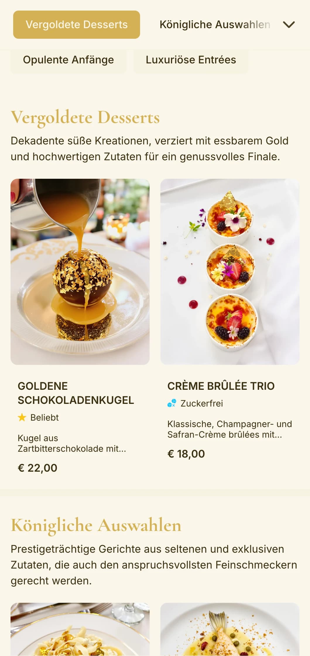 Opulentes, goldfarbenes Design, das Luxus und Exklusivität ausstrahlt und sich perfekt für gehobene Einrichtungen und besondere Anlässe eignet.