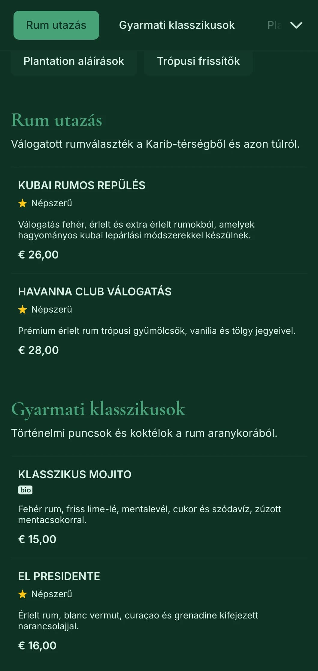 Gazdag zöld design történelmi karibi elemekkel a rumos bárok számára.
