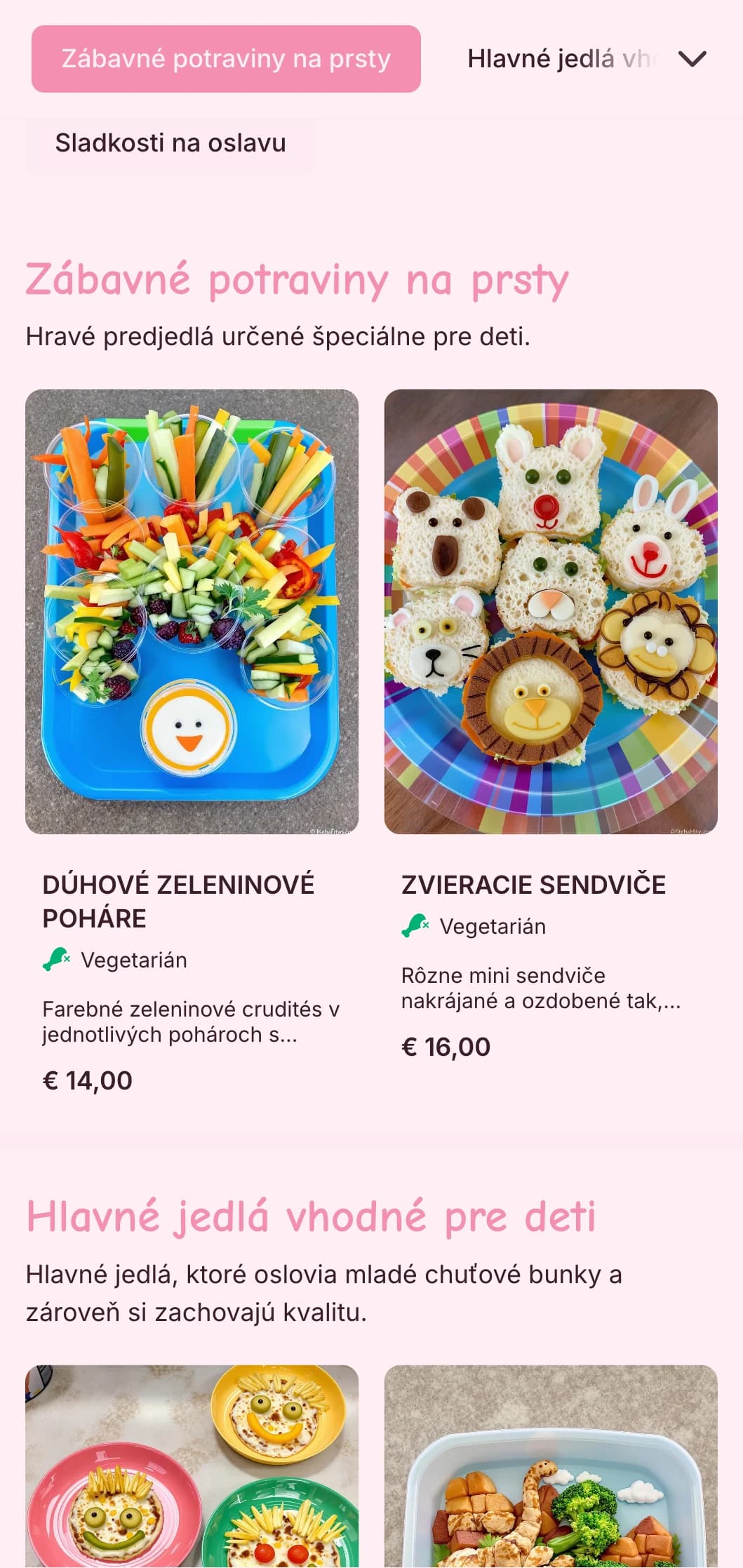 Zábavný, farebný catering navrhnutý špeciálne pre detské podujatia s hravou prezentáciou, možnosťami pre deti a interaktívnymi stravovacími stanicami.