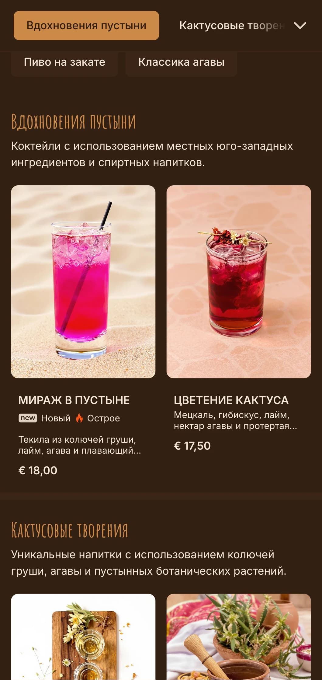 Теплая палитра в стиле пустыни с юго-западными мотивами для баров текилы и мецкаля.