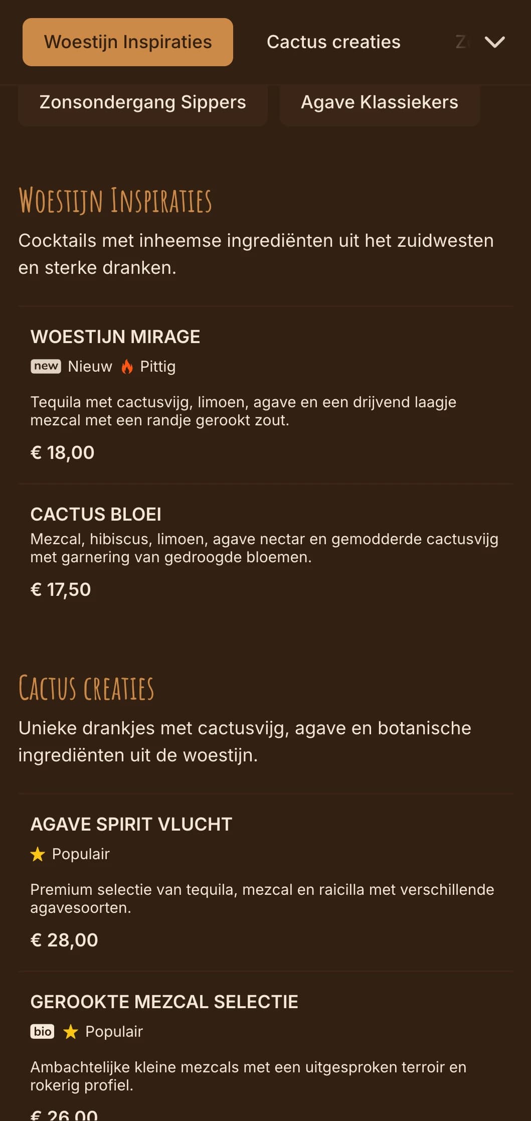 Warm woestijngeïnspireerd palet met zuidwestelijke motieven voor tequila- en mezcalbars.