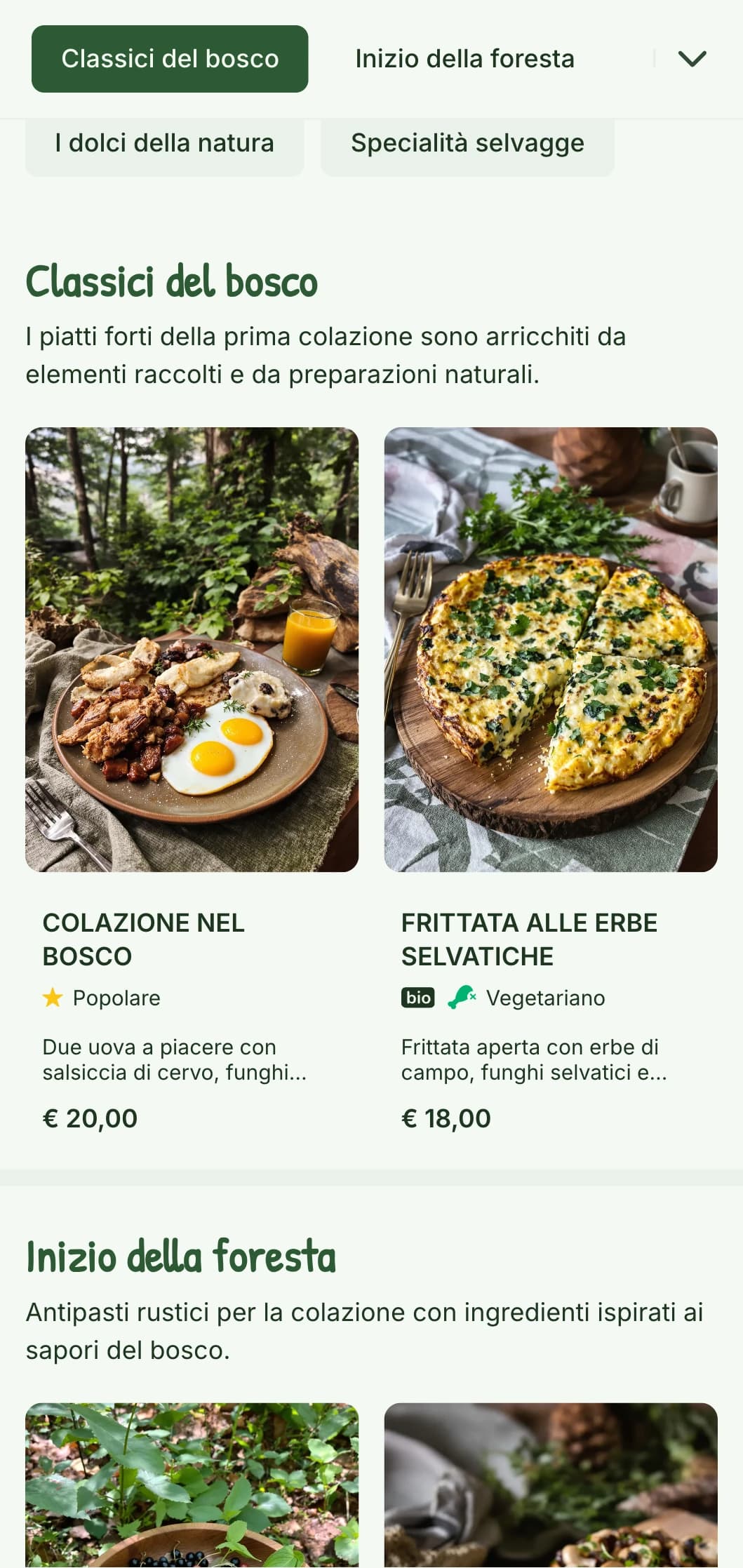 Colazione rustica con elementi raccolti e presentazione naturale ispirata all'estetica del bosco.