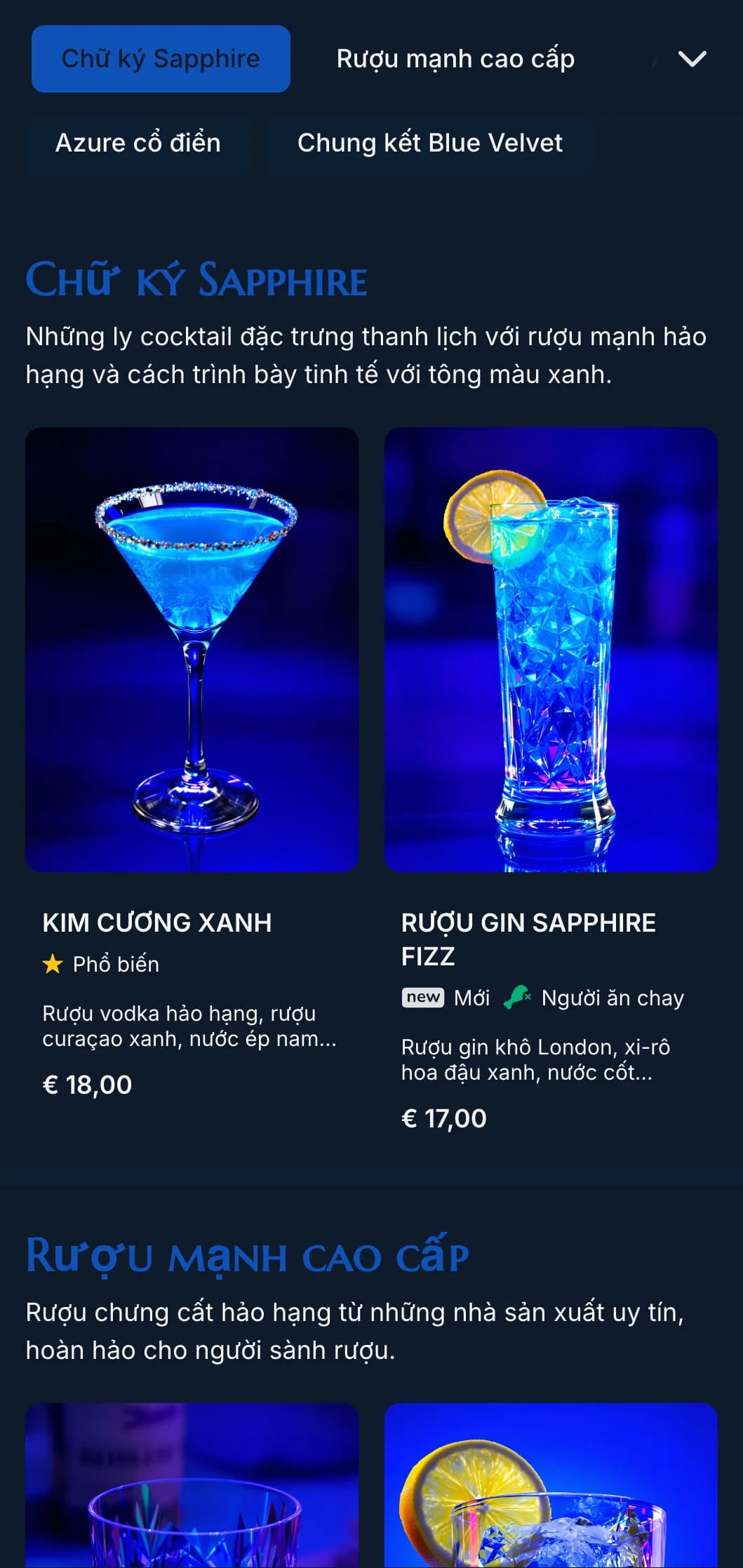 Thiết kế sang trọng lấy cảm hứng từ đá quý dành cho các phòng chờ cocktail cao cấp với tông màu xanh lam đậm và kiểu chữ thanh lịch.