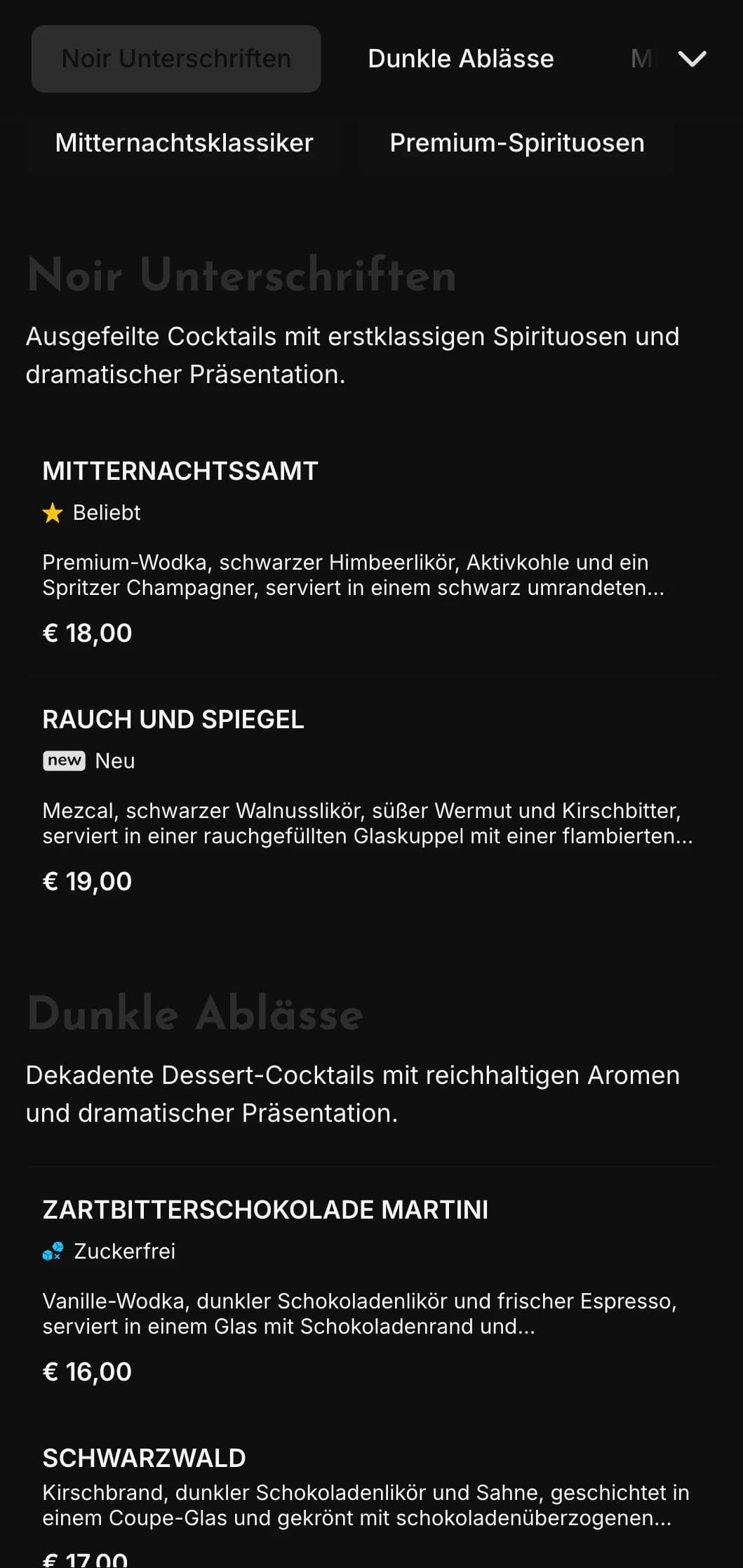 Ein schlankes, dunkles Design für moderne Cocktail-Lounges und Nachtclubs mit kontrastreichen Elementen und kräftiger Typografie.