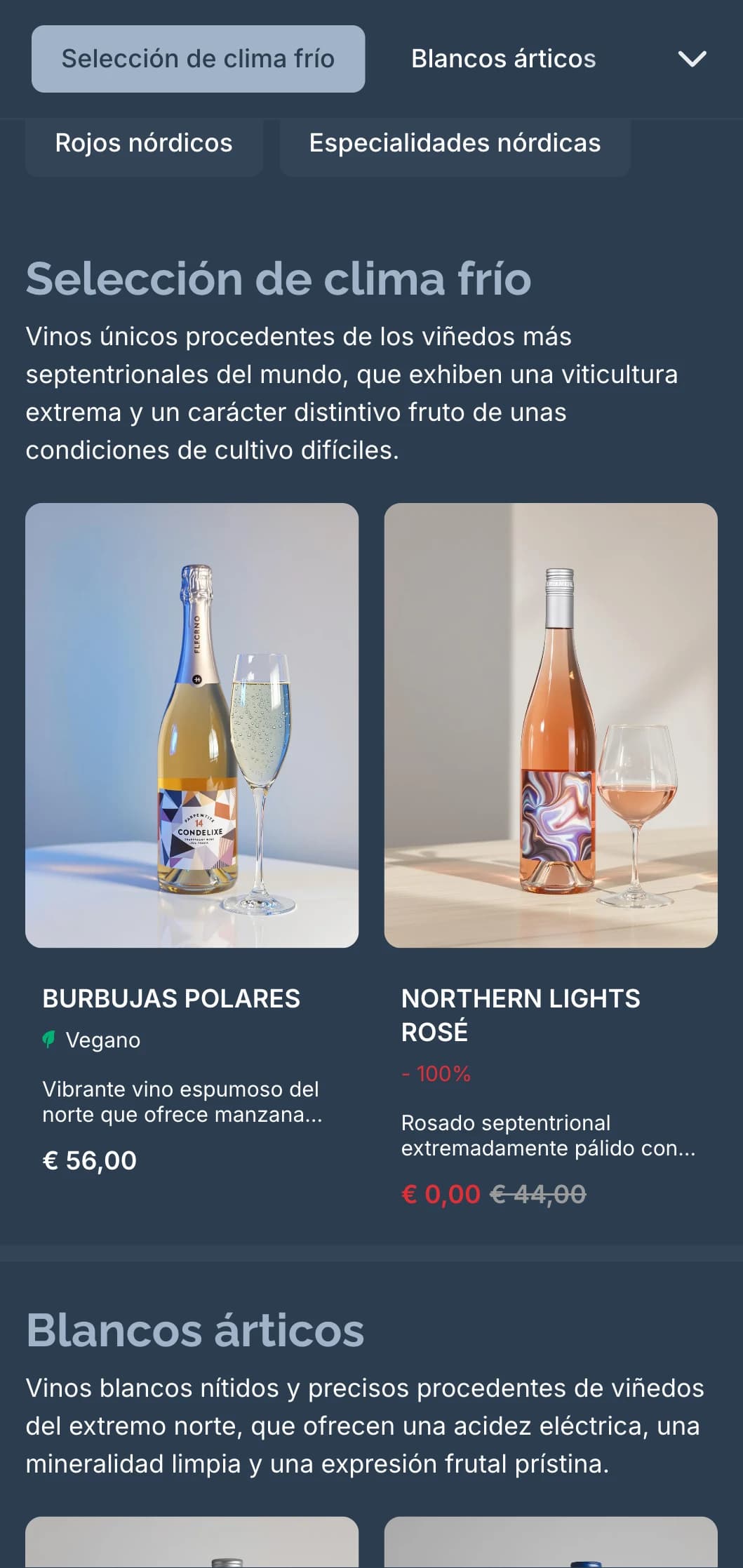 Plantilla de carta de vinos de inspiración escandinava con tonos azules fríos y diseño minimalista, ideal para restaurantes nórdicos contemporáneos y vinotecas internacionales.