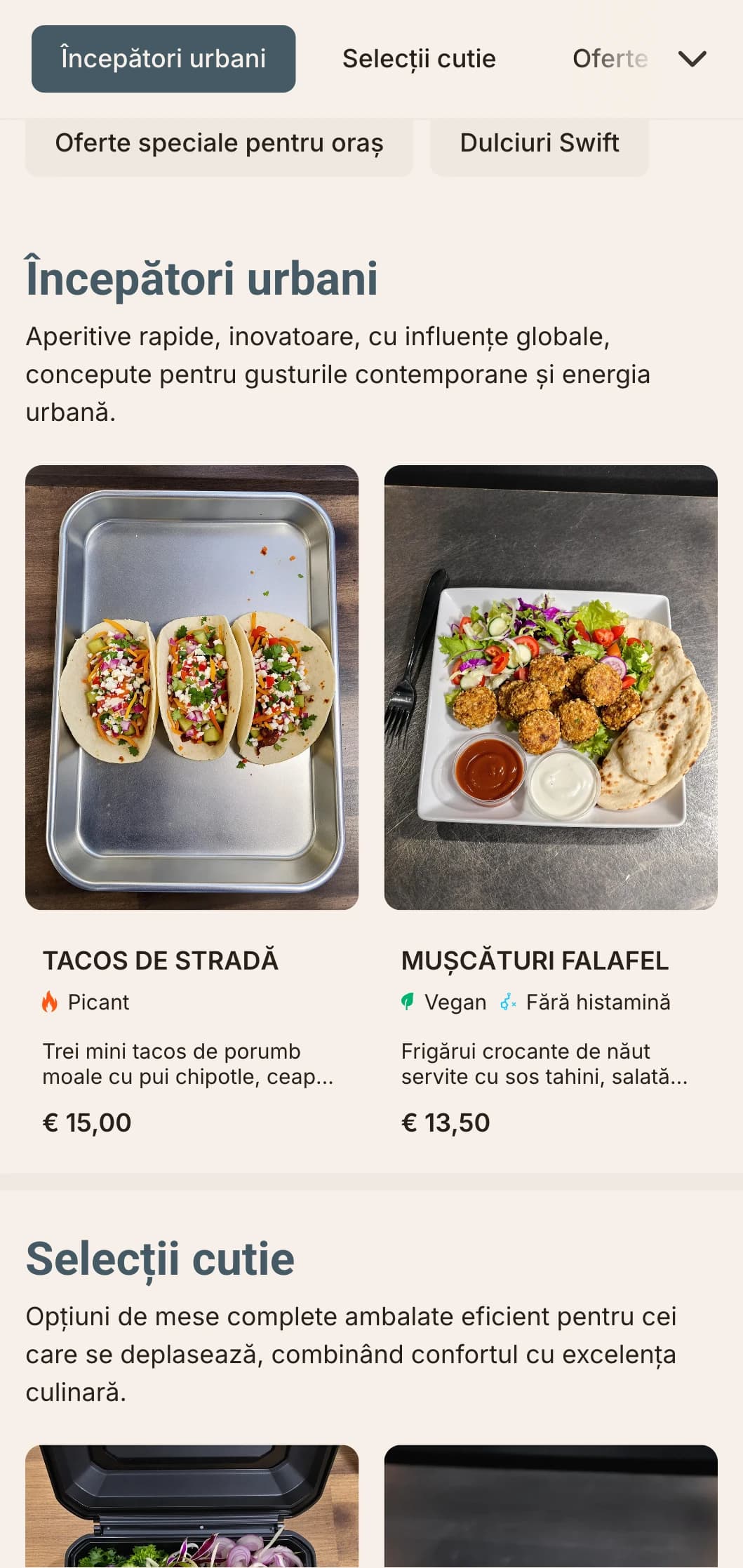 Design îndrăzneț și contemporan al meniului de prânz pentru restaurantele fast-casual, cu tipografie dinamică și aspect eficient pentru profesioniștii urbani care caută mese de calitate la prânz.