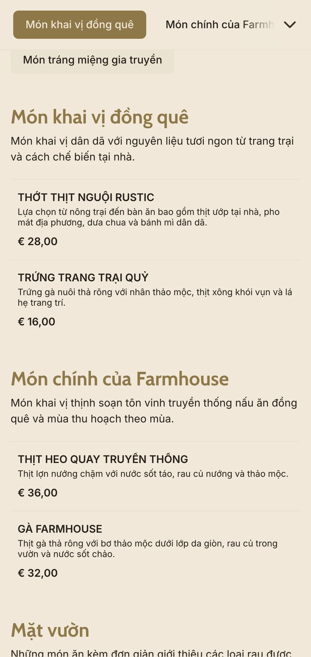 Dịch vụ phục vụ tận nông trại đến bàn ăn với các nguyên liệu theo mùa địa phương, dịch vụ theo phong cách gia đình và nét quyến rũ đồng quê cho các lễ kỷ niệm ở vùng nông thôn.