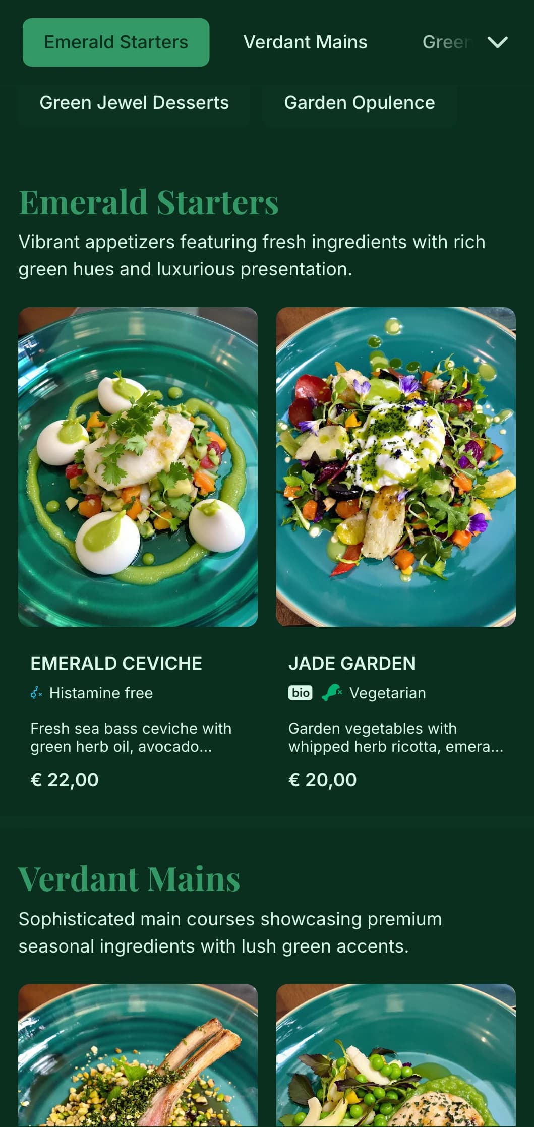 Rich, vibrant green-themed luxury concept inspired by precious emeralds and lush gardens.