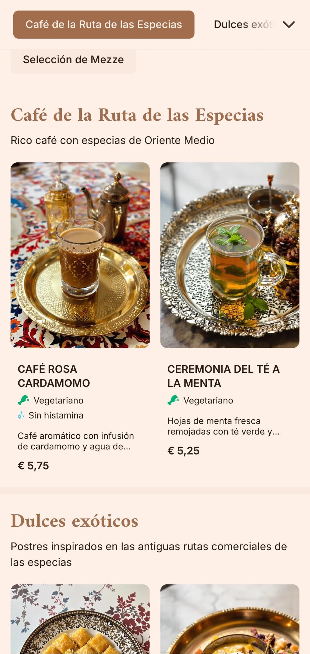 Diseño marrón intenso con elementos de Oriente Medio para cafeterías especializadas y cafés étnicos.