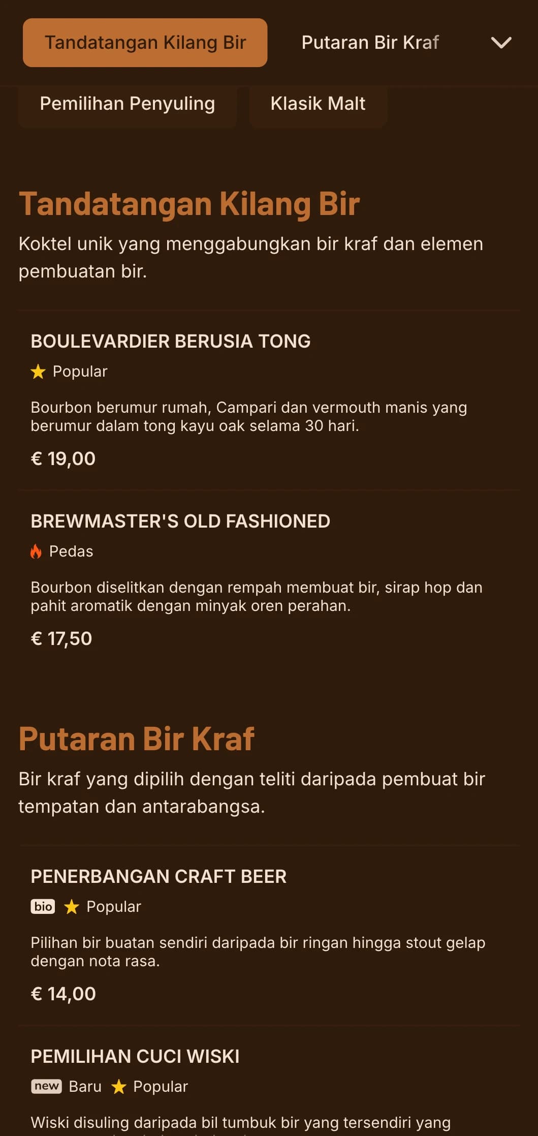 Reka bentuk oren hangat dengan unsur pembuatan bir untuk tempat bir kraf dan koktel.