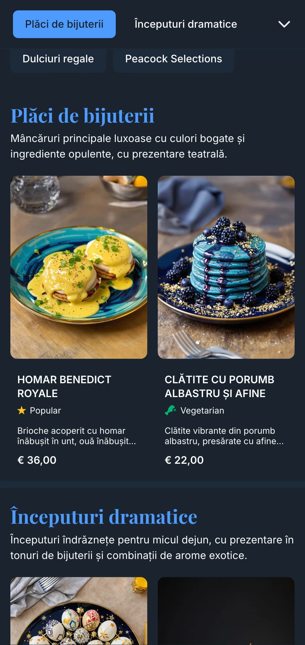 Șablon de brunch bogat, în tonuri de bijuterii, cu detalii elegante, potrivit pentru cafenele de lux și brunch-uri pentru ocazii speciale.