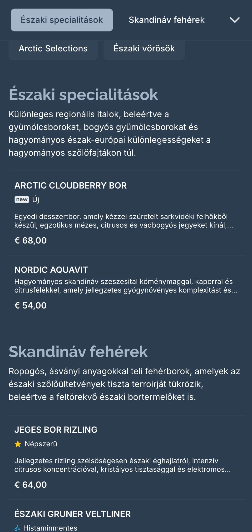 Skandináv ihletésű borlap sablon hűvös kék tónusokkal és minimalista dizájnnal, ideális kortárs északi éttermek és nemzetközi borbárok számára.
