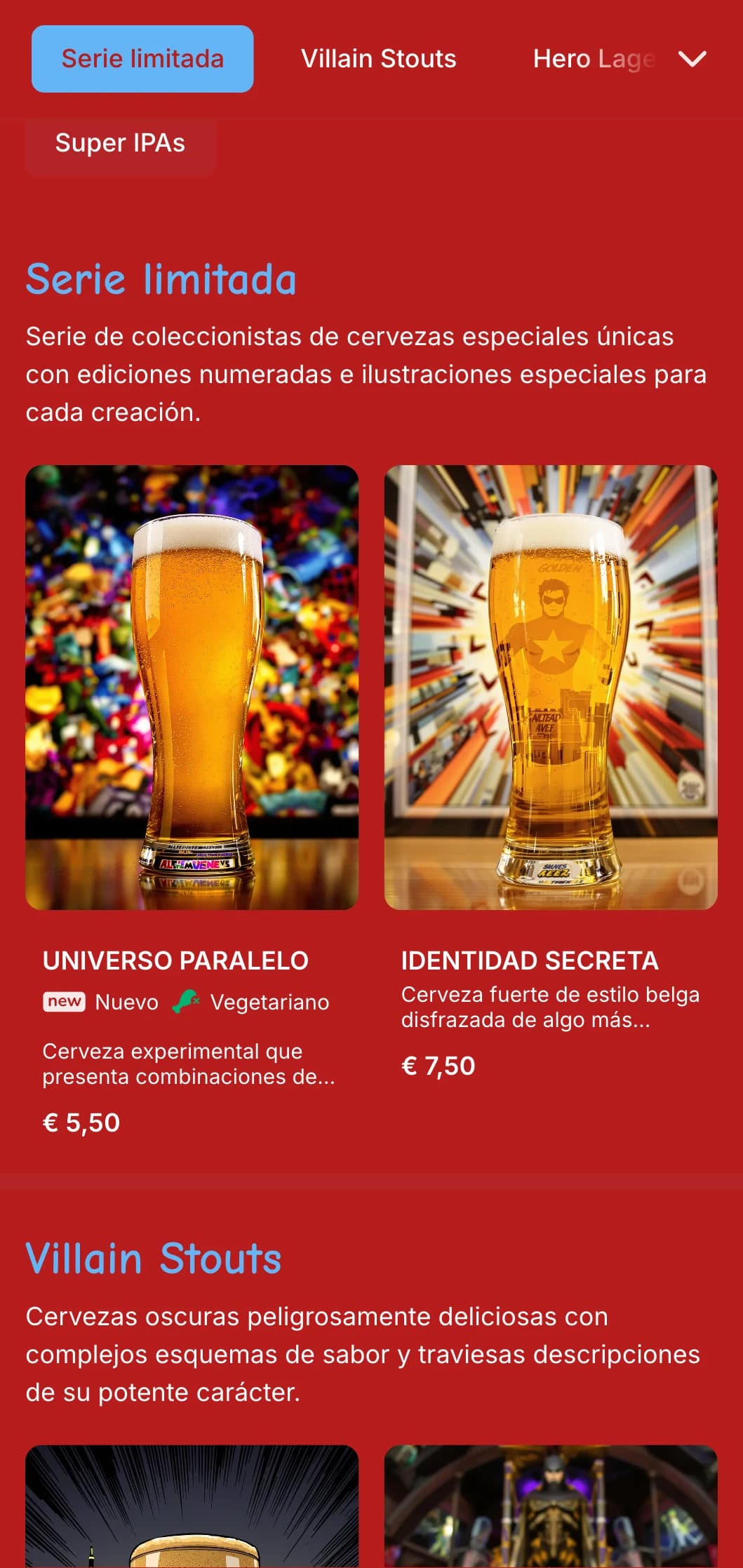 Diseño vibrante y lúdico inspirado en los cómics, con colores vivos y elementos gráficos para establecimientos de cerveza temáticos.