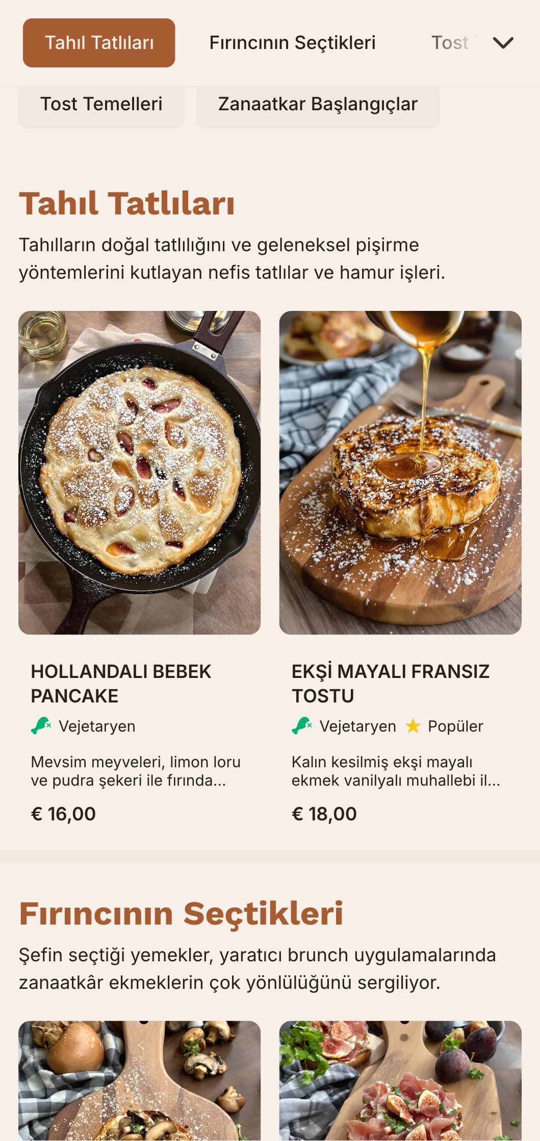 Zanaatkar tost kafeleri ve fırınları için uygun, el yapımı ekmekler ve soslara odaklanan çağdaş brunch şablonu.