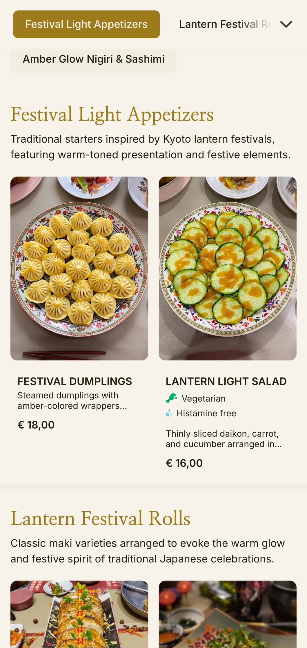 Traditional lantern-inspired sushi menu with warm amber tones for authentic Japanese atmosphere.