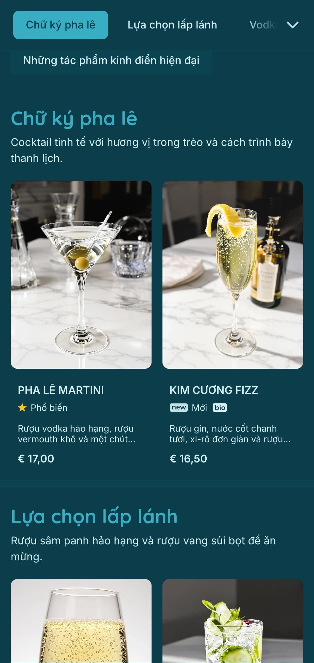 Thiết kế màu xanh trong trẻo với các chi tiết lấy cảm hứng từ đá quý dành cho quầy bar cocktail hiện đại.