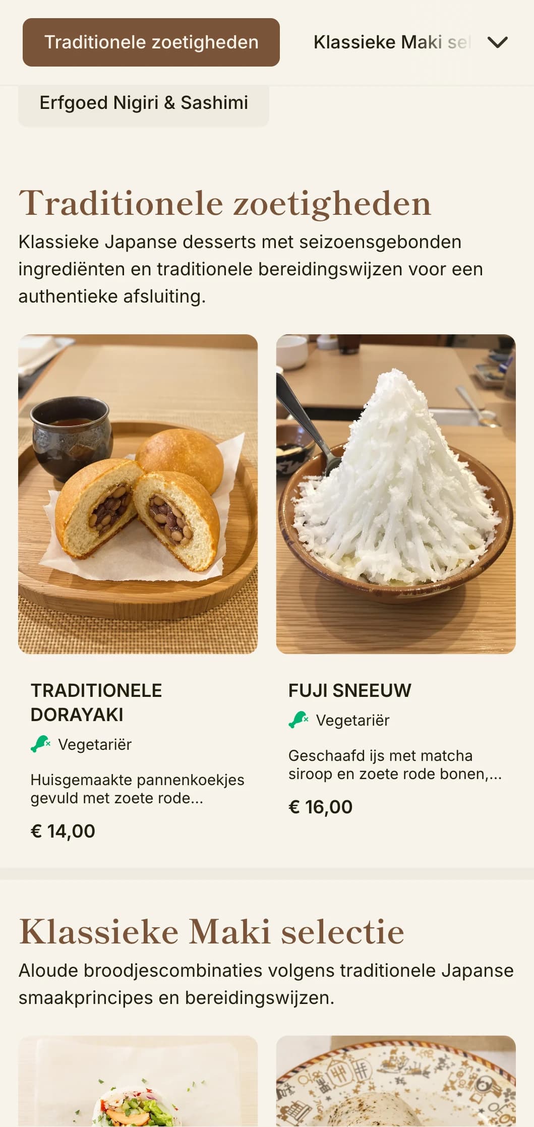 Klassiek Japans sushi-menu met inspiratie van Mt. Fuji, met traditionele elementen en warme bruine accenten voor authentiek dineren.