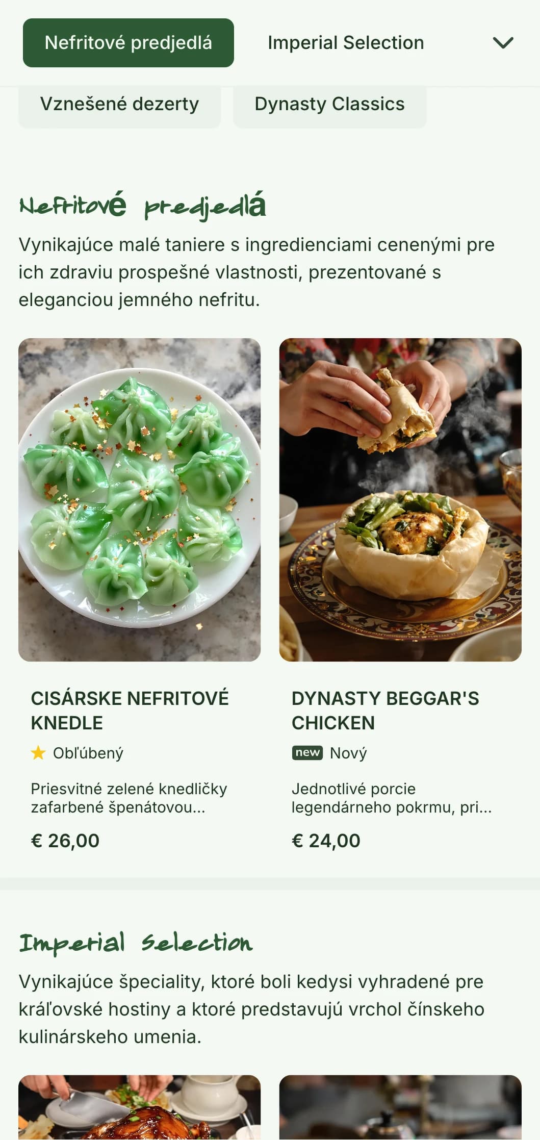 Elegantný dizajn čínskeho menu s nefritovými motívmi a prvkami inšpirovanými dynastiou pre luxusné reštaurácie a banketové služby.