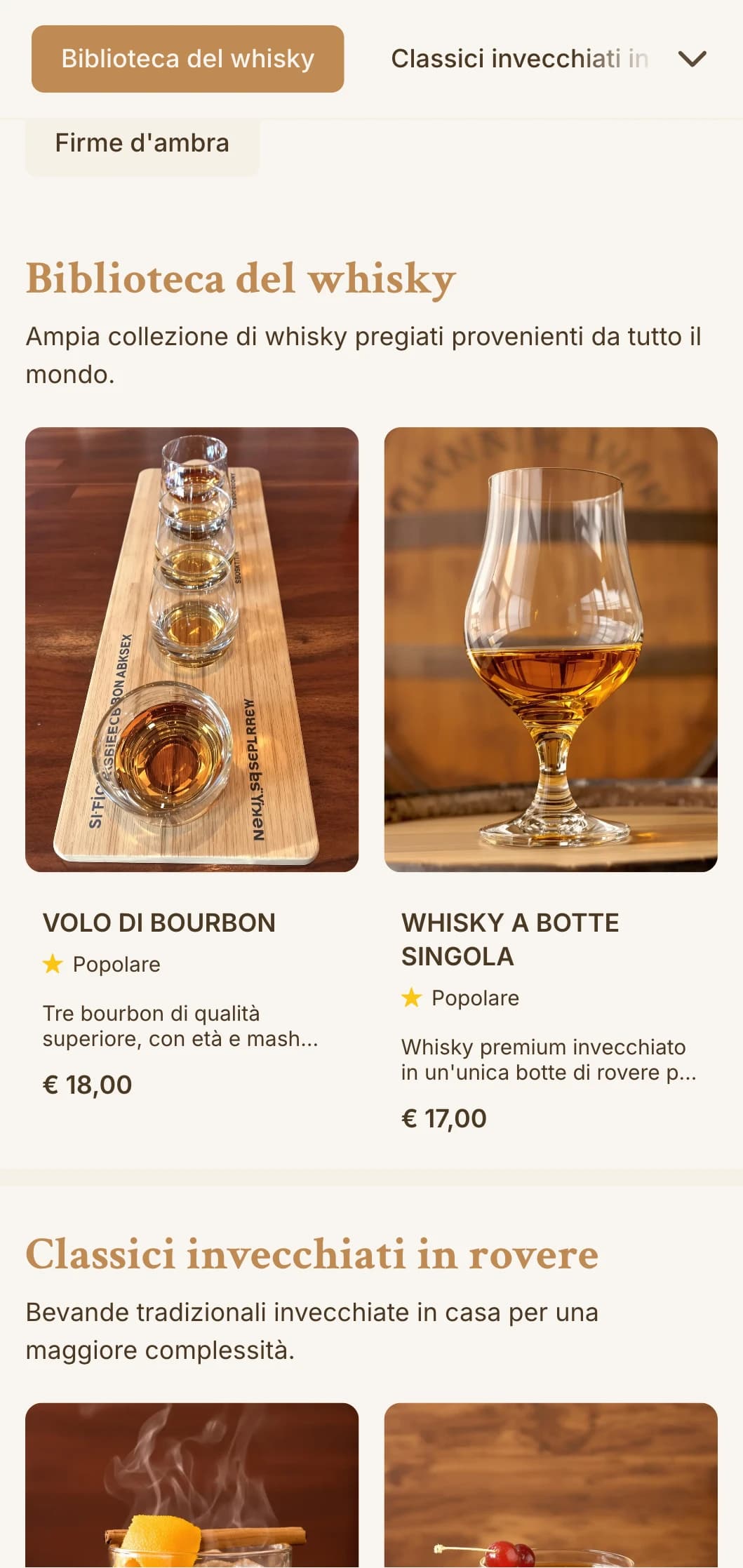 Design ambrato con texture in legno per bar specializzati in whisky e bourbon.