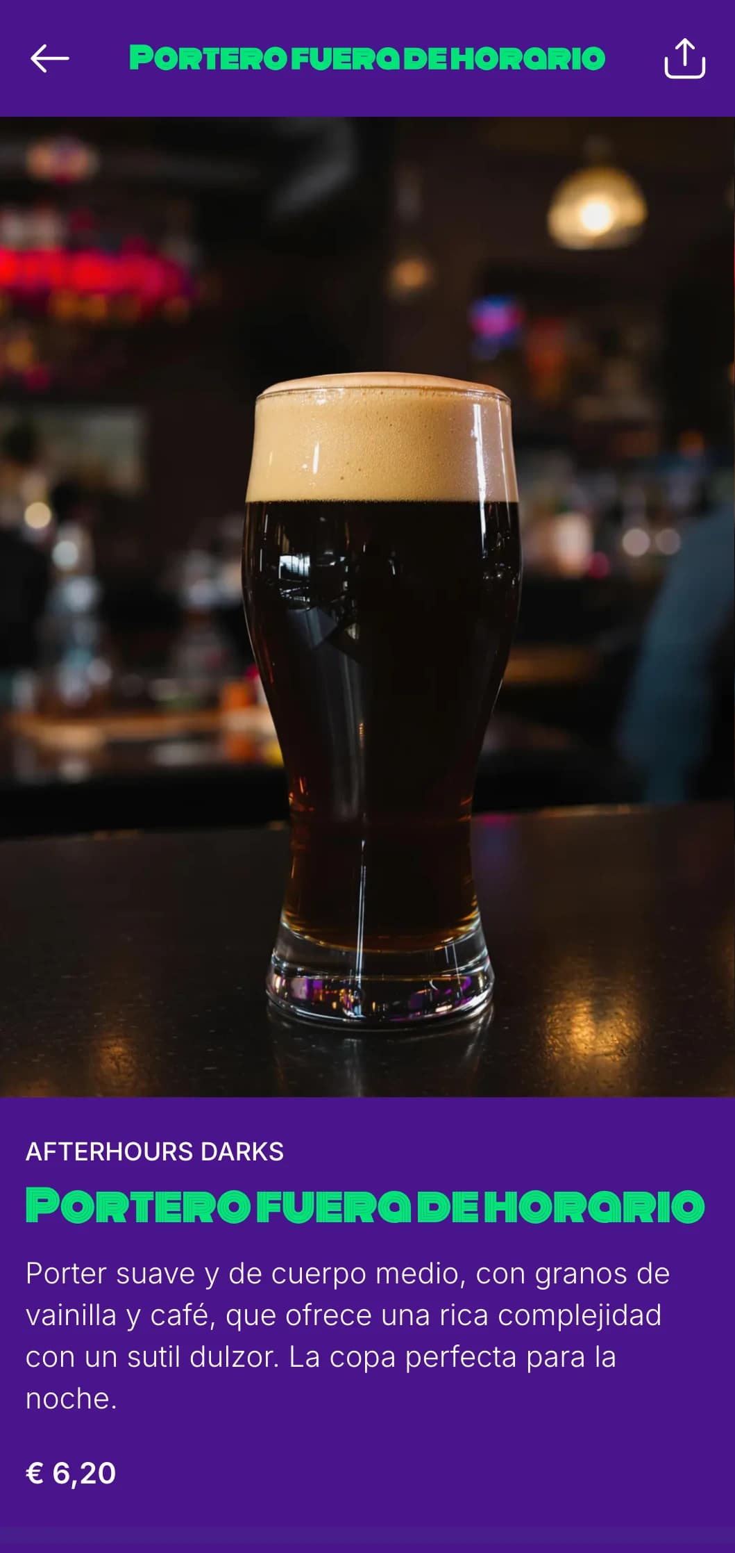Diseño vibrante y enérgico con acentos de neón y fondos oscuros, ideal para discotecas y cervecerías de moda.