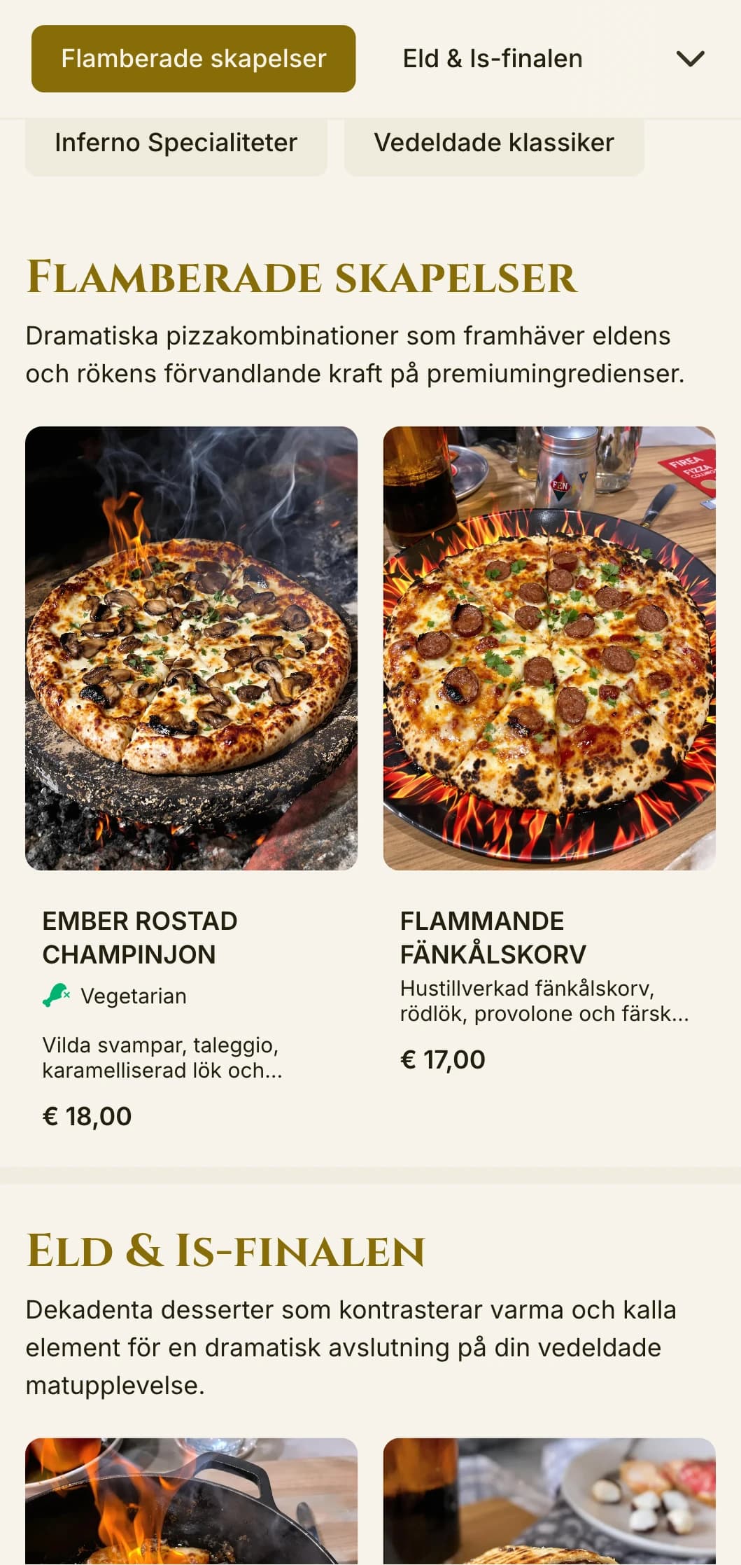 Dramatisk pizzameny med starka färger och djärv typografi för vedeldade specialister.