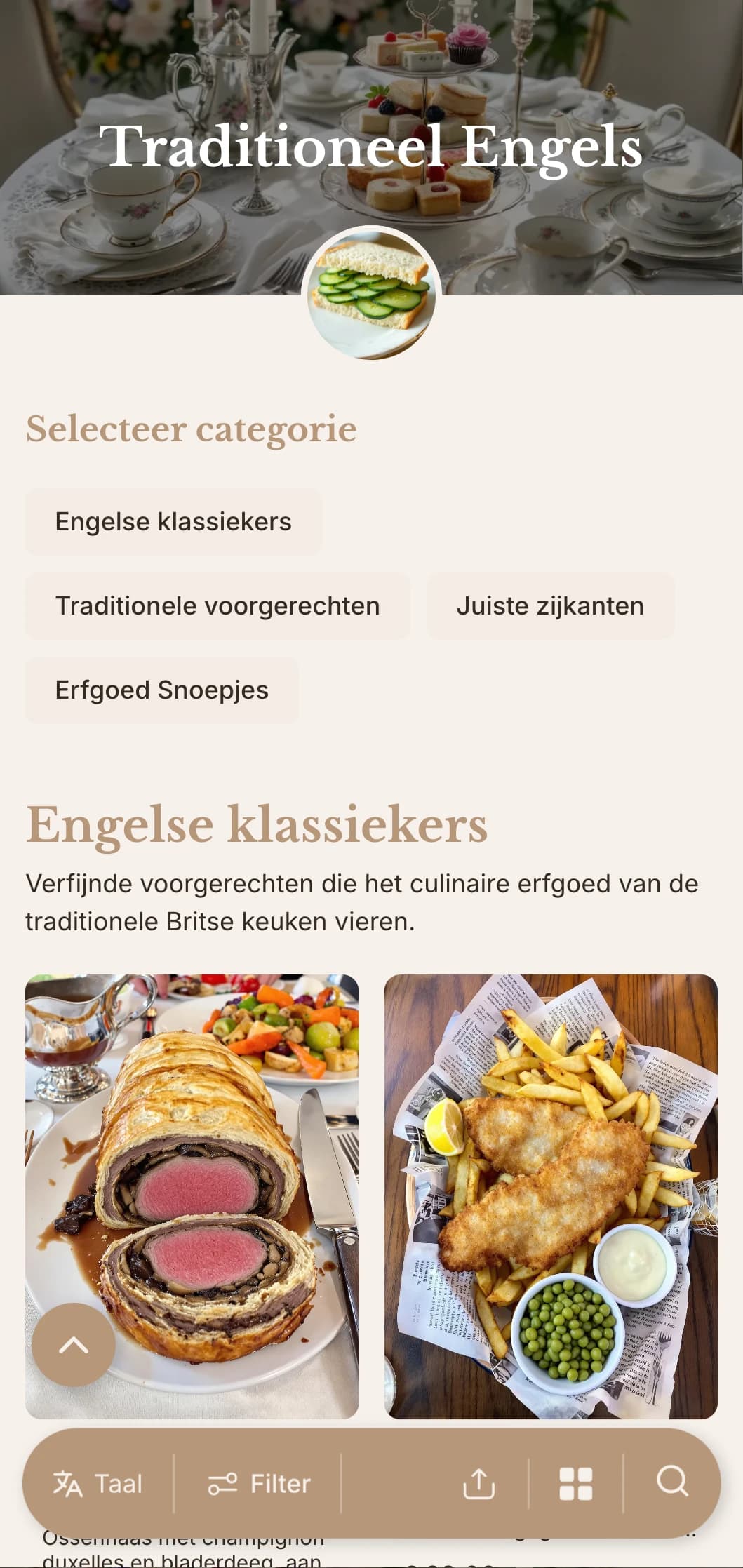 Klassieke, Brits geïnspireerde catering met traditionele recepten, goede service en verfijnde presentatie voor high tea-evenementen en formele bijeenkomsten.