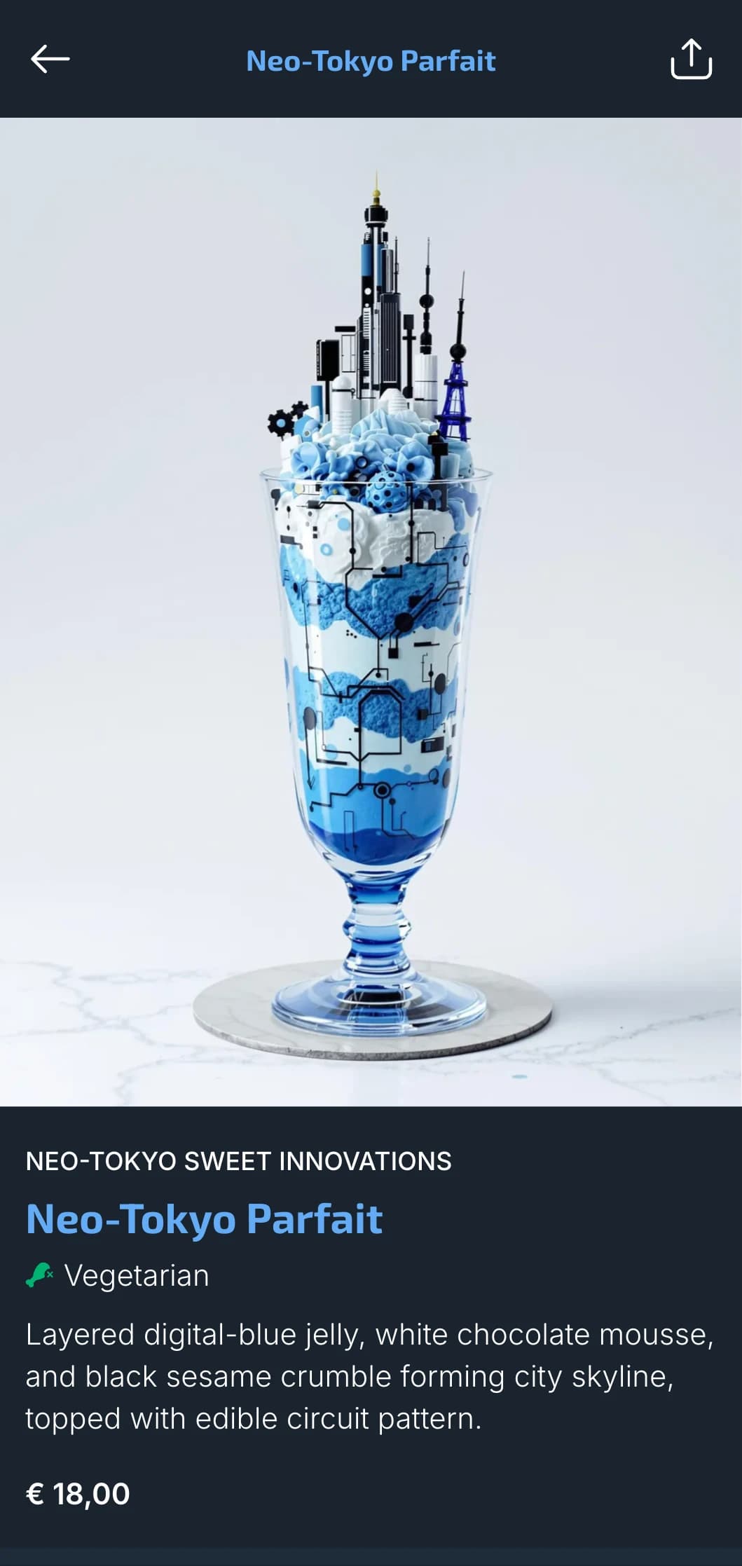 Futuristic Tokyo-inspired sushi menu with digital blue elements for contemporary urban restaurants.