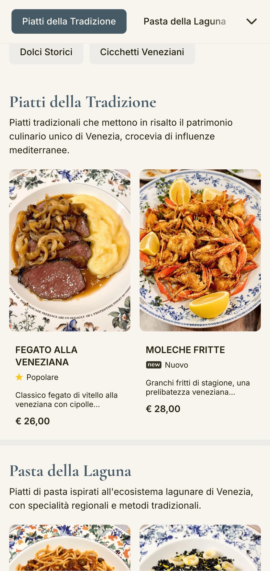 Design intimo ispirato alle tradizionali enoteche di Venezia con tradizione di piccoli piatti (cicchetti).