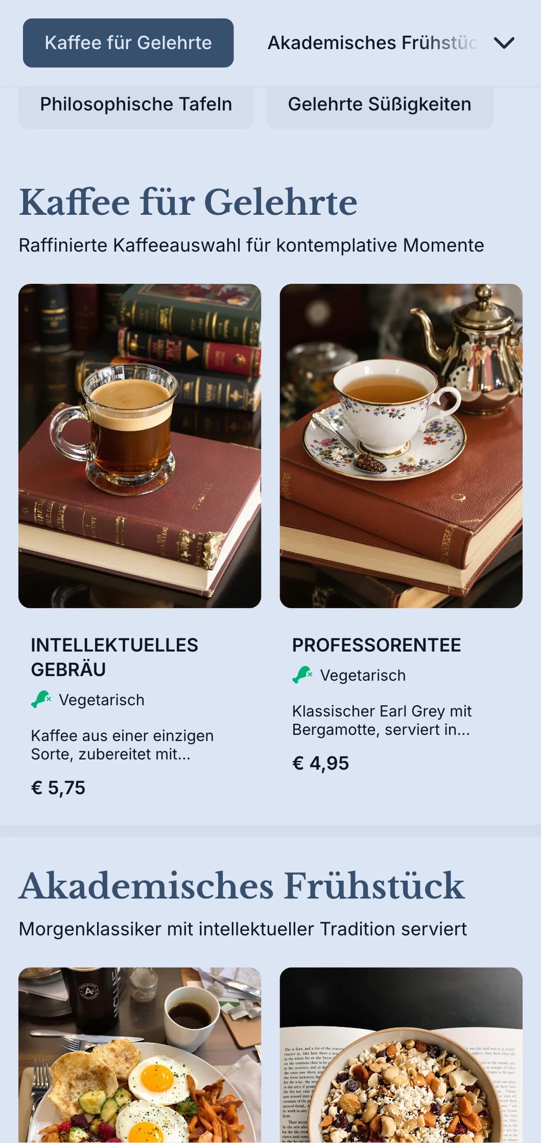 Anspruchsvolles Marine-Design mit akademischen Elementen für Kaffeehäuser in Universitätsnähe.