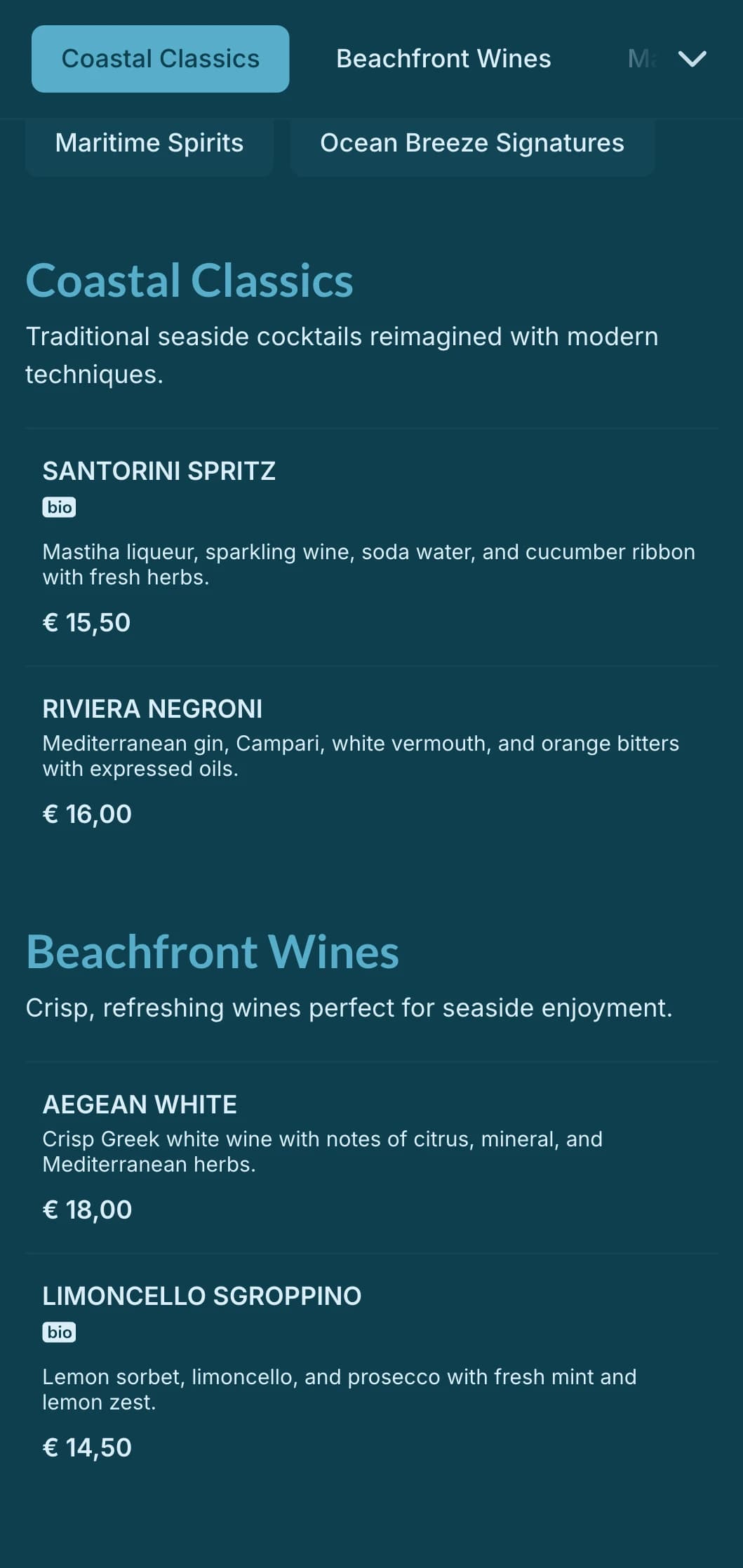 Light, airy blue design inspired by ocean winds for beachfront cocktail venues.