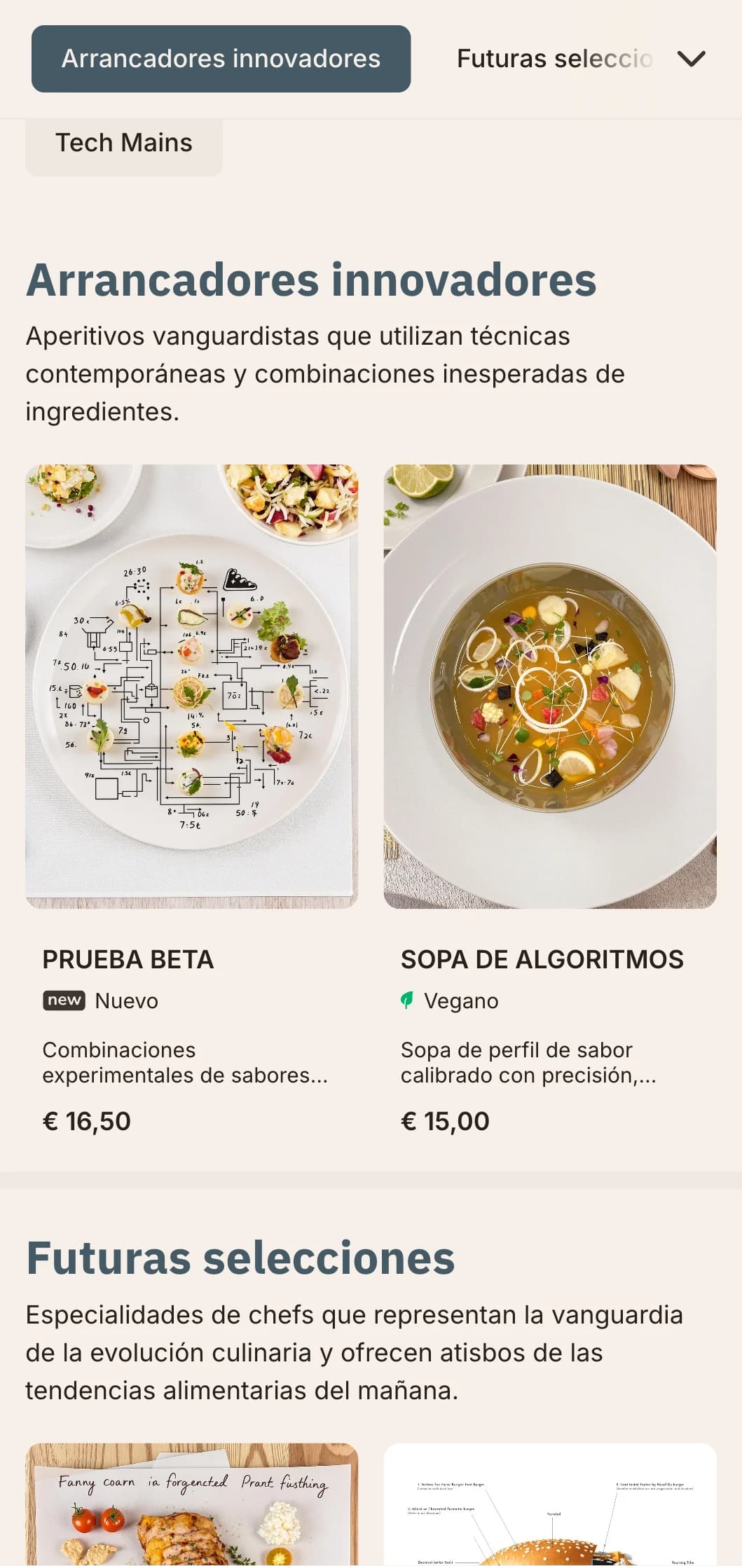 Innovador diseño de menú de almuerzo inspirado en la tecnología, con elementos digitales y estética futurista, perfecto para restaurantes de distritos tecnológicos y centros de innovación.