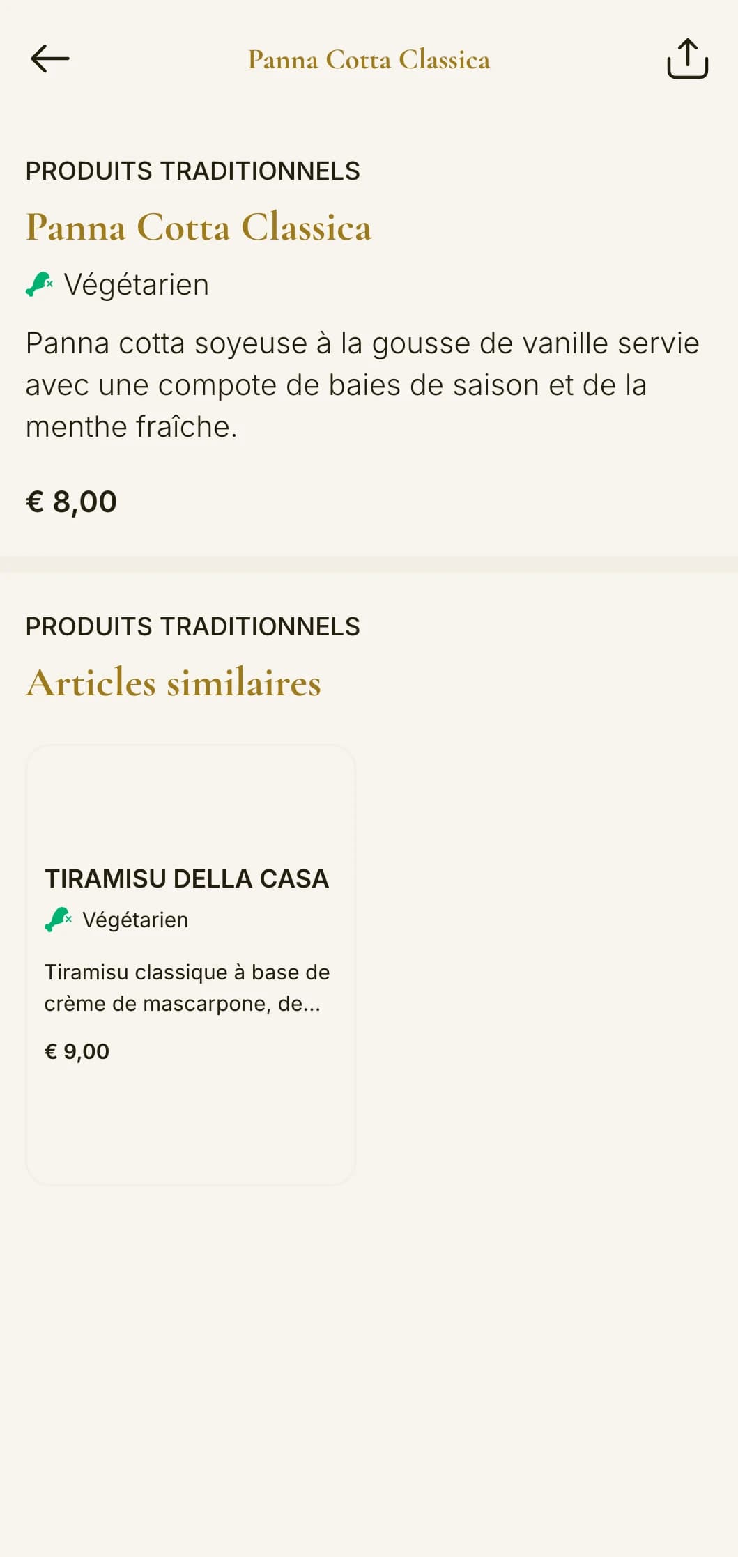 Menu traditionnel italien de type trattoria avec des accents dorés et une typographie classique, idéal pour les établissements familiaux.