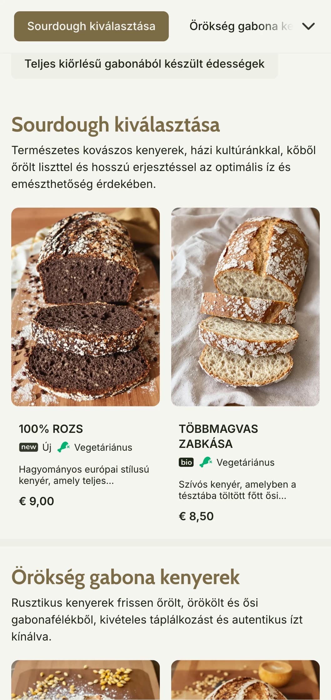 Rusztikus, örökségre összpontosító pékségi menüterv földes barna tónusokkal és hagyományos tipográfiával, amely tökéletes a kőlisztből készült pékségek és kézműves boltok számára.