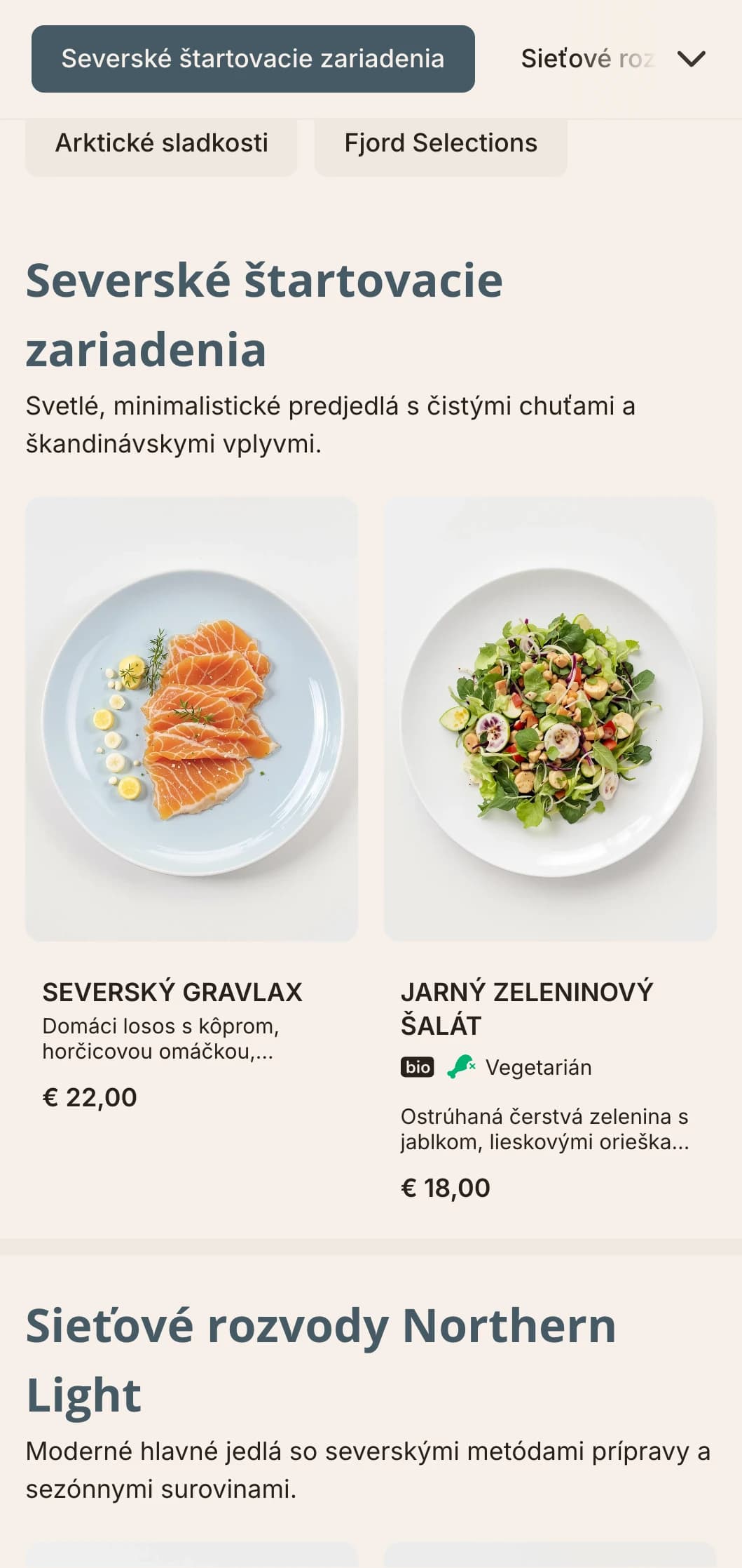 Svetlé, čisté večerné menu so škandinávskymi vplyvmi a bledomodrými akcentmi je ideálne pre jedlá inšpirované severskou kuchyňou.