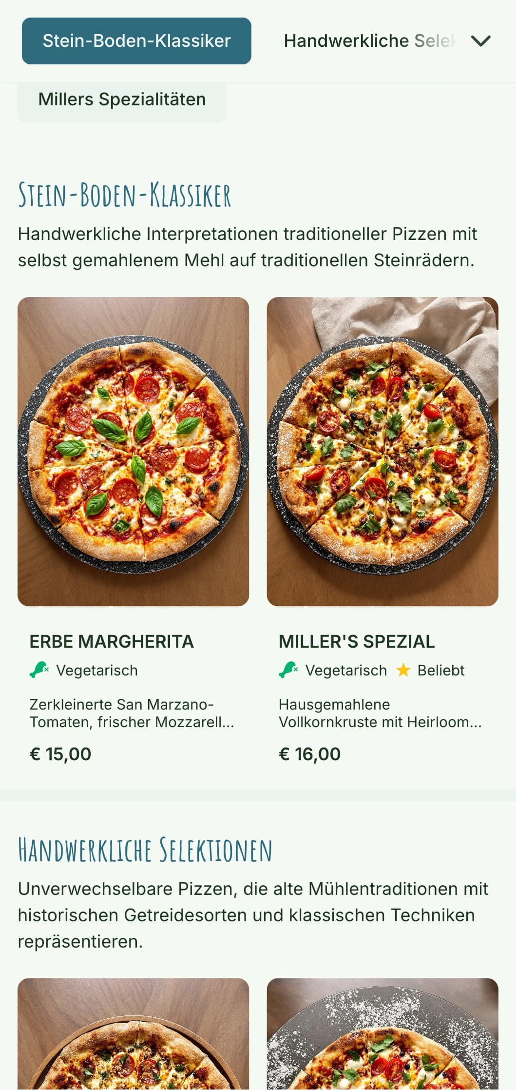 Rustikales Pizzamenü aus Steinmehl mit handwerklichen Elementen und natürlicher Ästhetik.