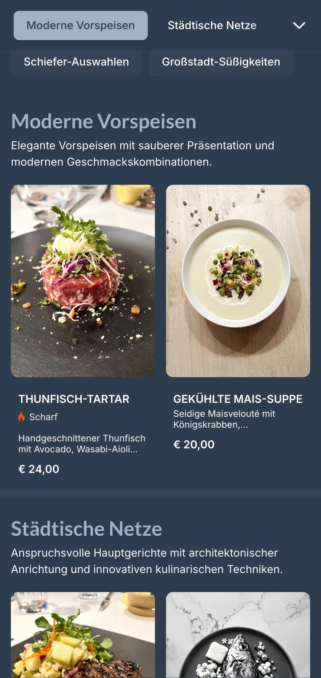 Ein zeitgemäßes Menü mit kühlen Schiefertönen und klarem, geometrischem Design, perfekt für moderne urbane Restaurants.