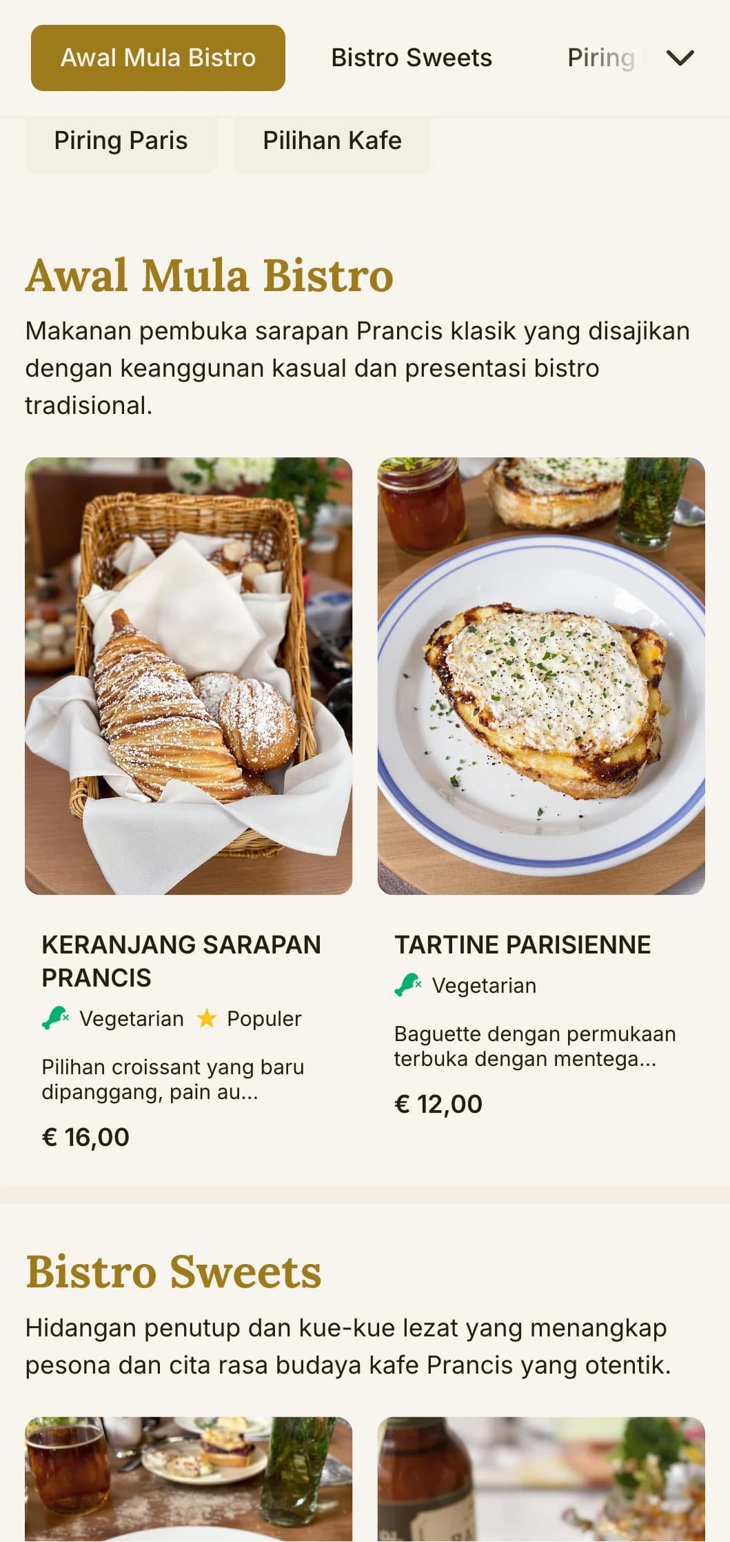 Templat brunch yang terinspirasi dari bistro Prancis dengan elemen klasik, cocok untuk kafe bergaya Eropa dan santap siang santai.