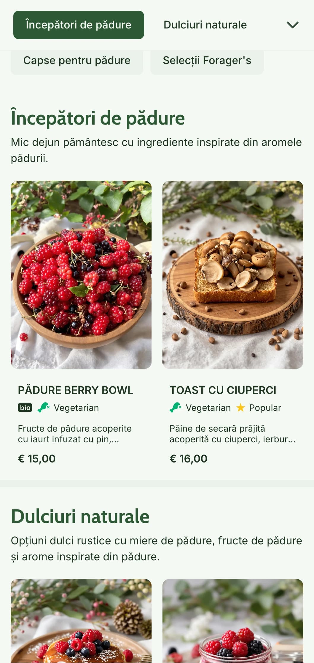 Selecții pământești pentru micul dejun inspirate din ingredientele pădurii și prezentate într-un stil rustic, prietenos cu foragerii.