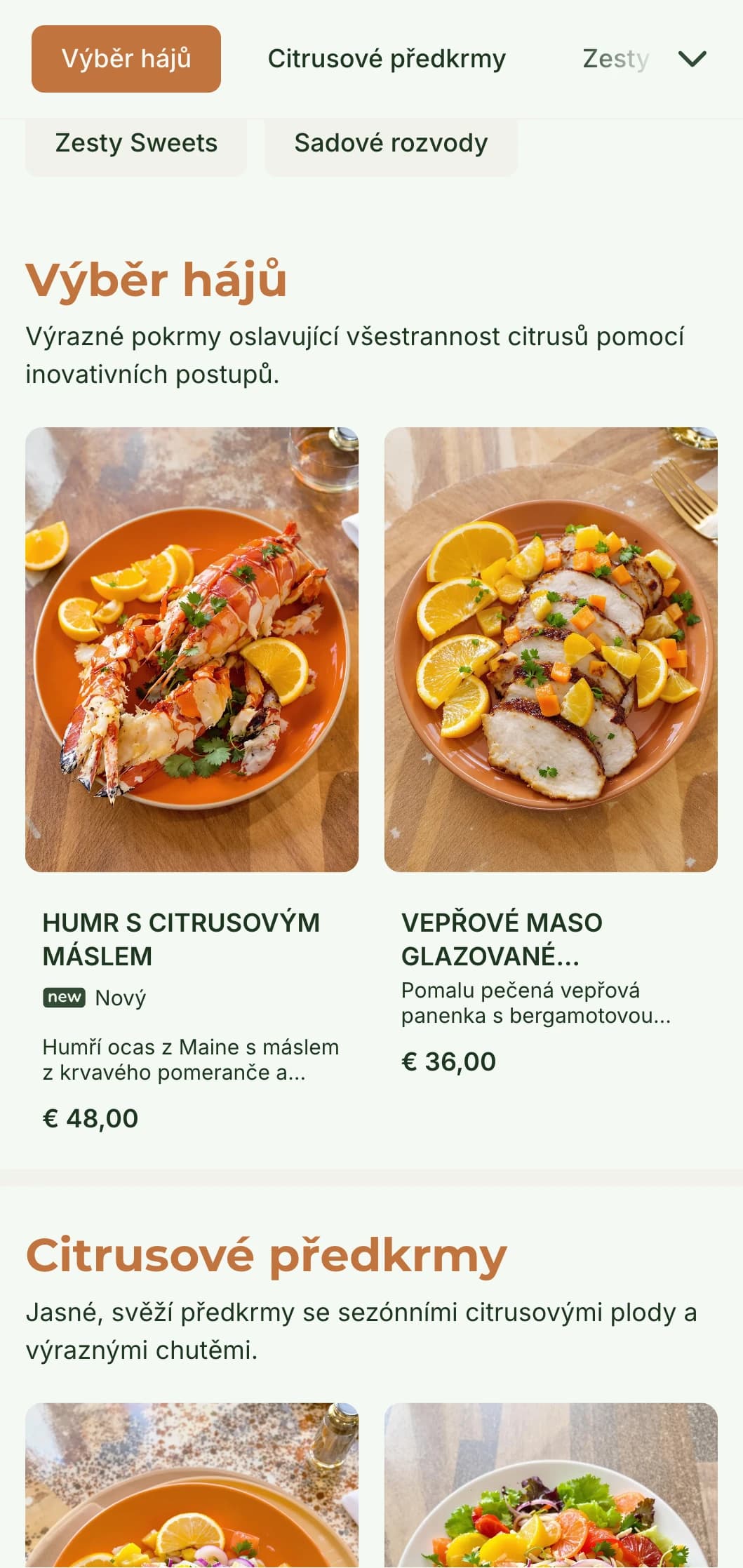 Světlé, svěží menu k večeři s citrusovými tóny a přírodními prvky, ideální pro restaurace se středomořskými vlivy.
