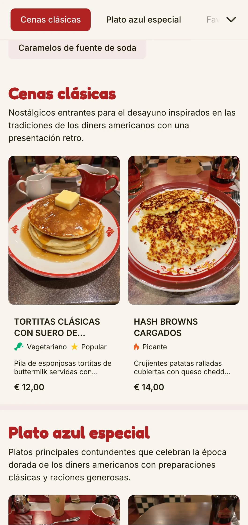 Plantilla de brunch de inspiración retro con estética de diner americano clásico, ideal para establecimientos de desayunos nostálgicos.