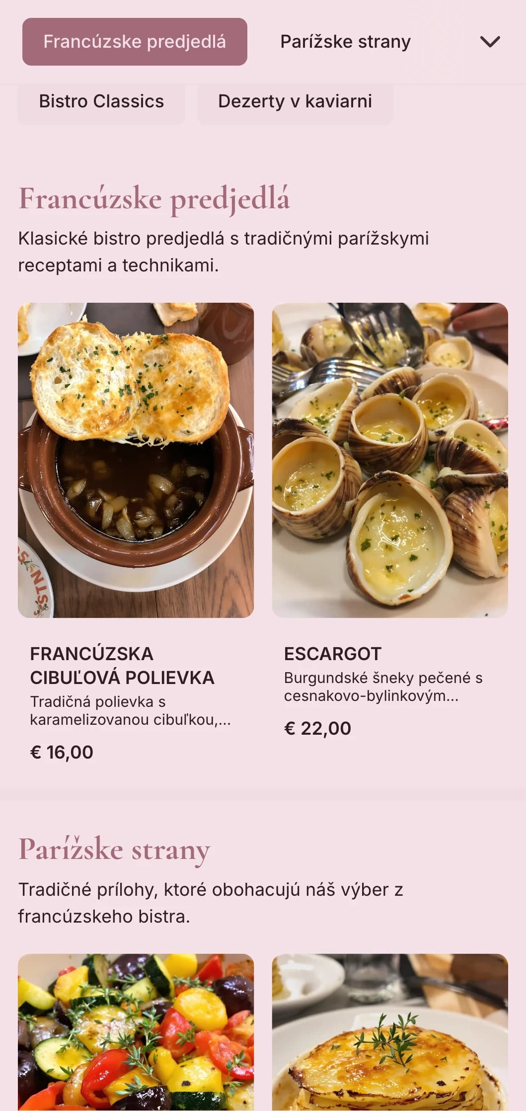 Klasický catering inšpirovaný francúzskou kuchyňou s obľúbenými jedlami z bistra, rafinovanými technikami a elegantnou, ale zároveň prístupnou prezentáciou pre sofistikované podujatia.