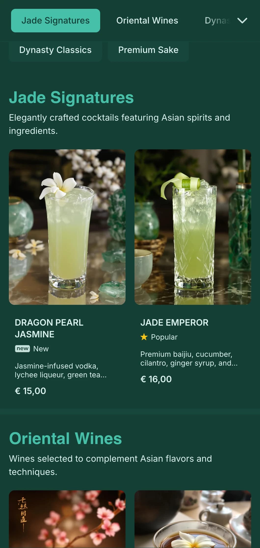 Elegant green design inspired by Chinese art for Asian-inspired cocktail lounges.