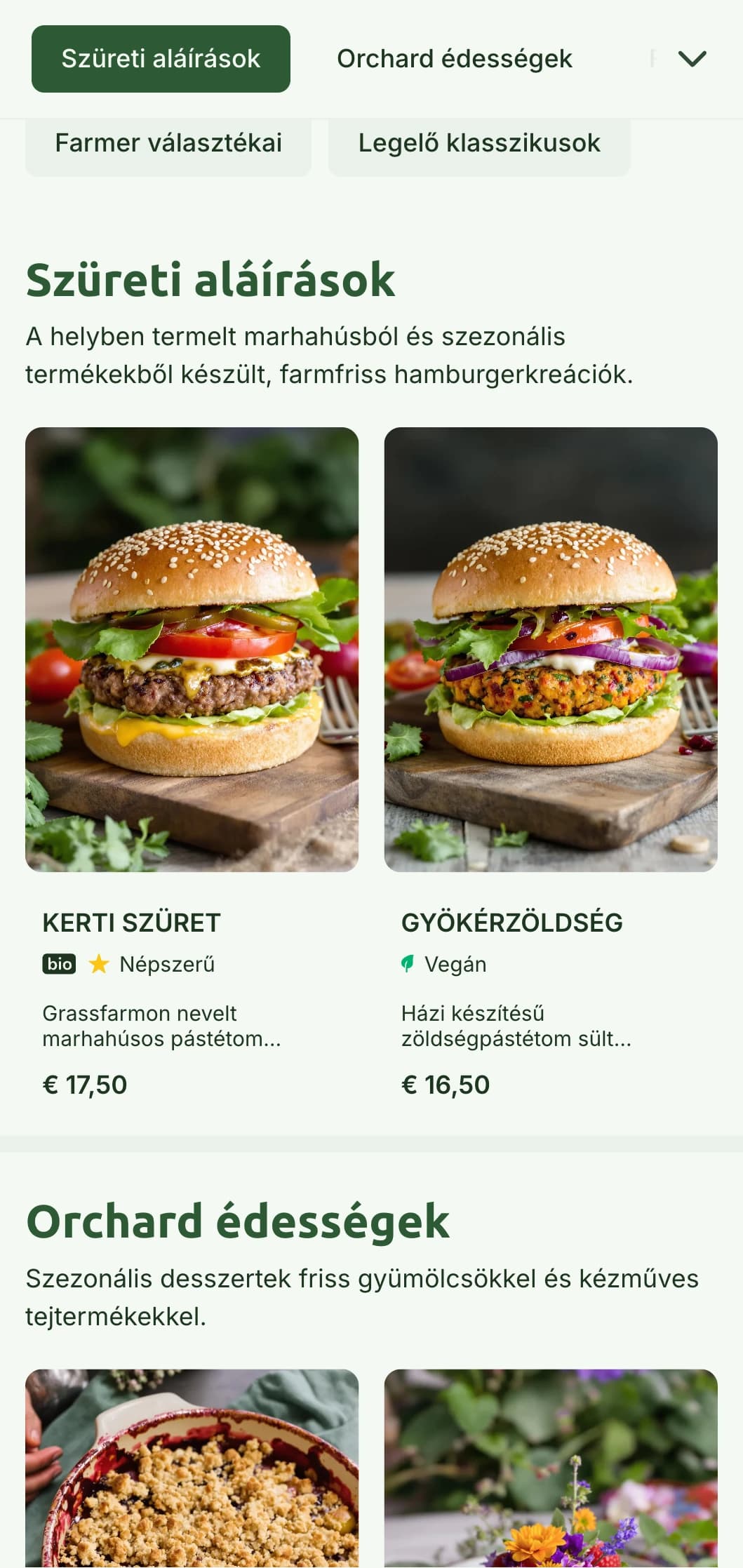 Egészséges farmtól az asztalig burger koncepció természetes zöldekkel és rusztikus elemekkel, amelyek kiemelik az összetevők minőségét.