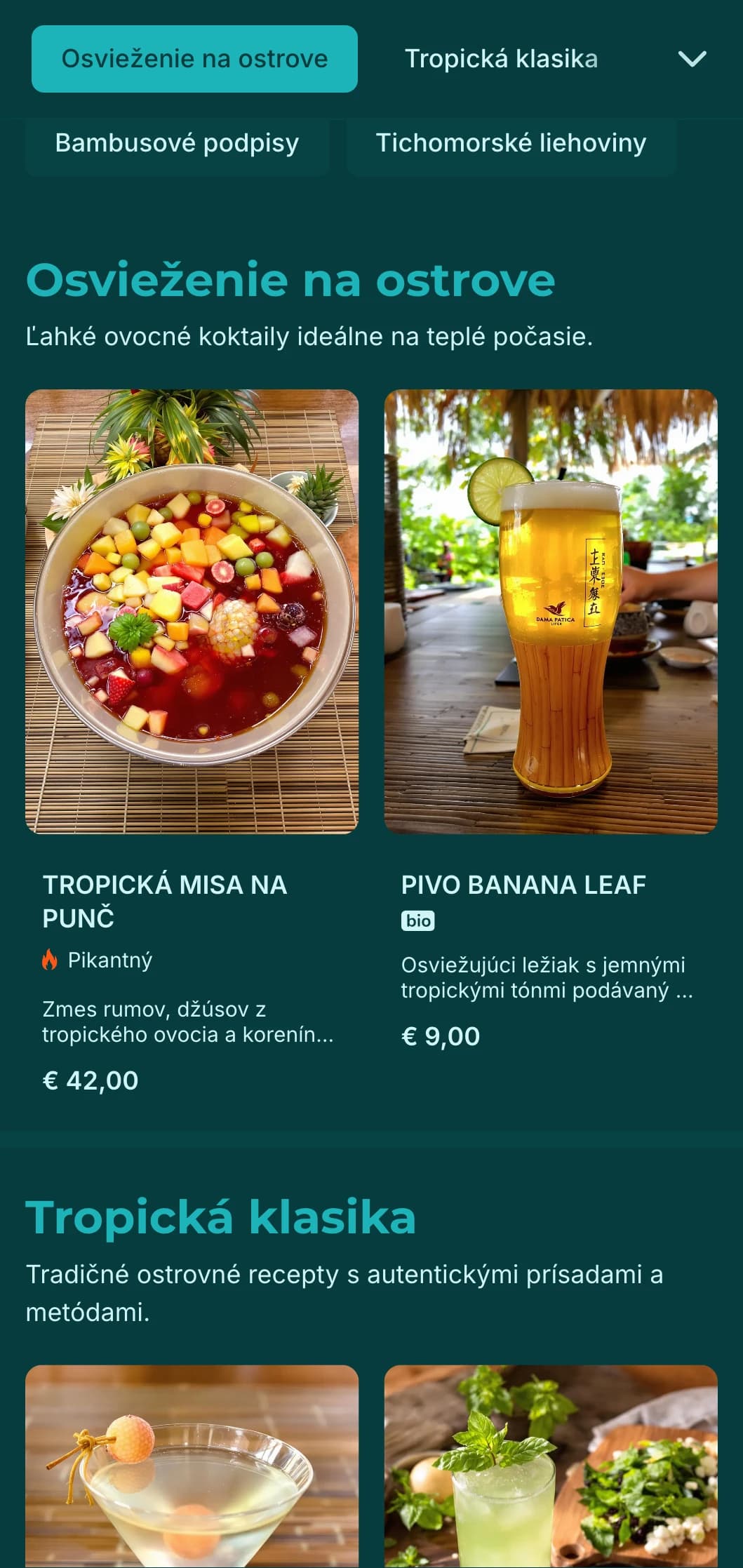 Svieži zelený dizajn s bambusovými textúrami pre exotické bary s ázijsko-pacifickou tematikou.