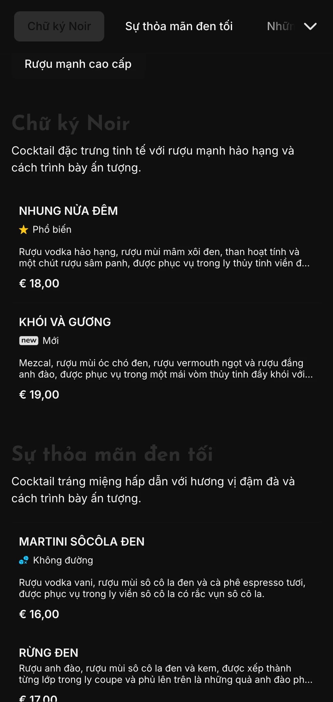 Thiết kế tối giản, bóng bẩy dành cho các quán cocktail và hộp đêm hiện đại với các yếu tố tương phản cao và kiểu chữ đậm.