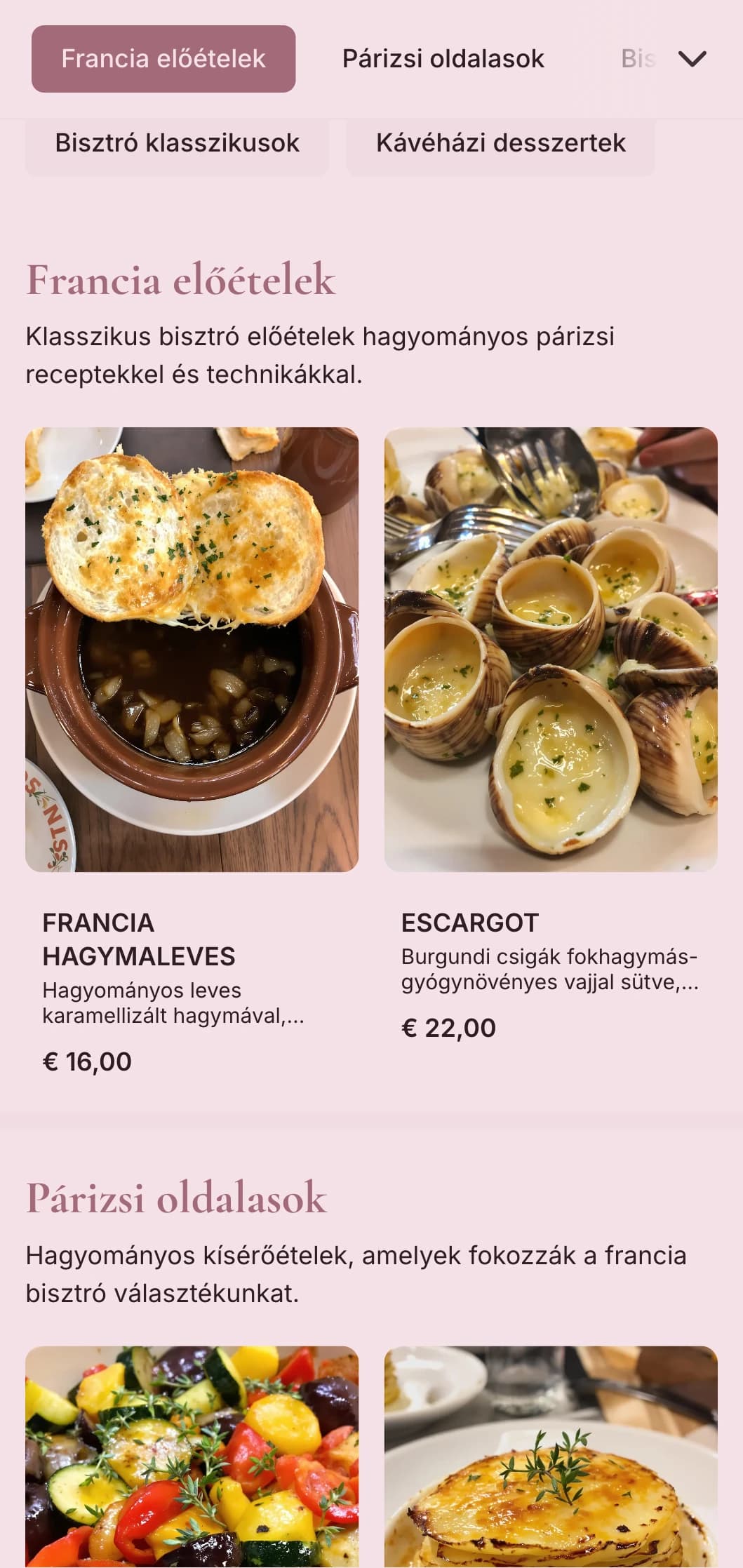 Klasszikus francia ihletésű catering, bisztrók kedvenceivel, kifinomult technikákkal és elegáns, mégis közérthető megjelenítéssel a kifinomult rendezvények számára.