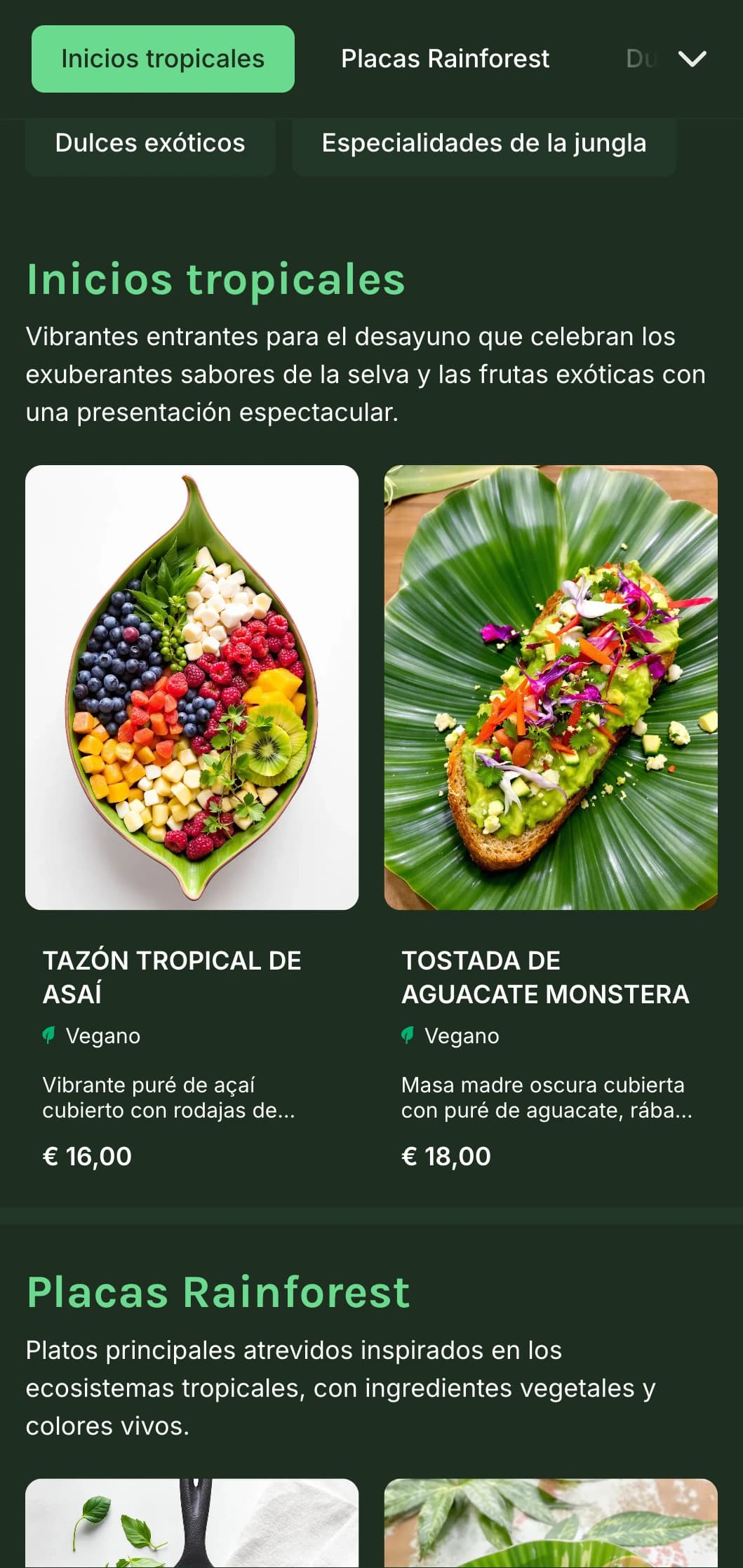Plantilla de color verde vibrante con elementos tropicales, perfecta para cafeterías basadas en plantas y ofertas de brunch exóticas.