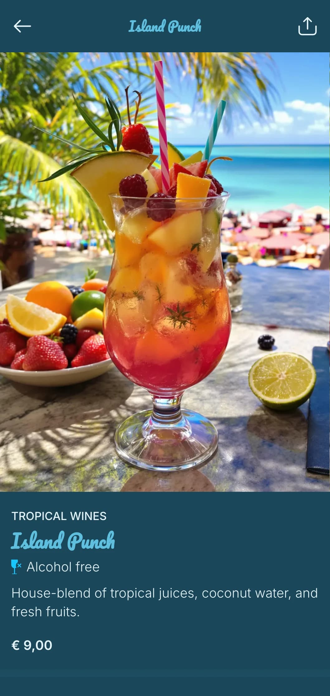 Vibrant tropical design with turquoise accents for beach bars and tiki lounges.